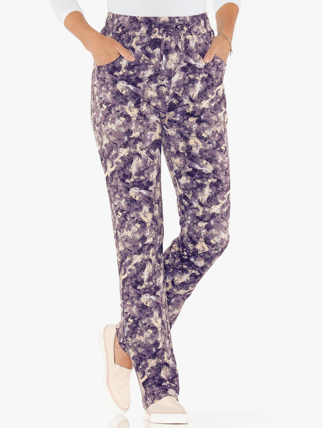 Jersey pantalon - aubergine/lila bedrukt