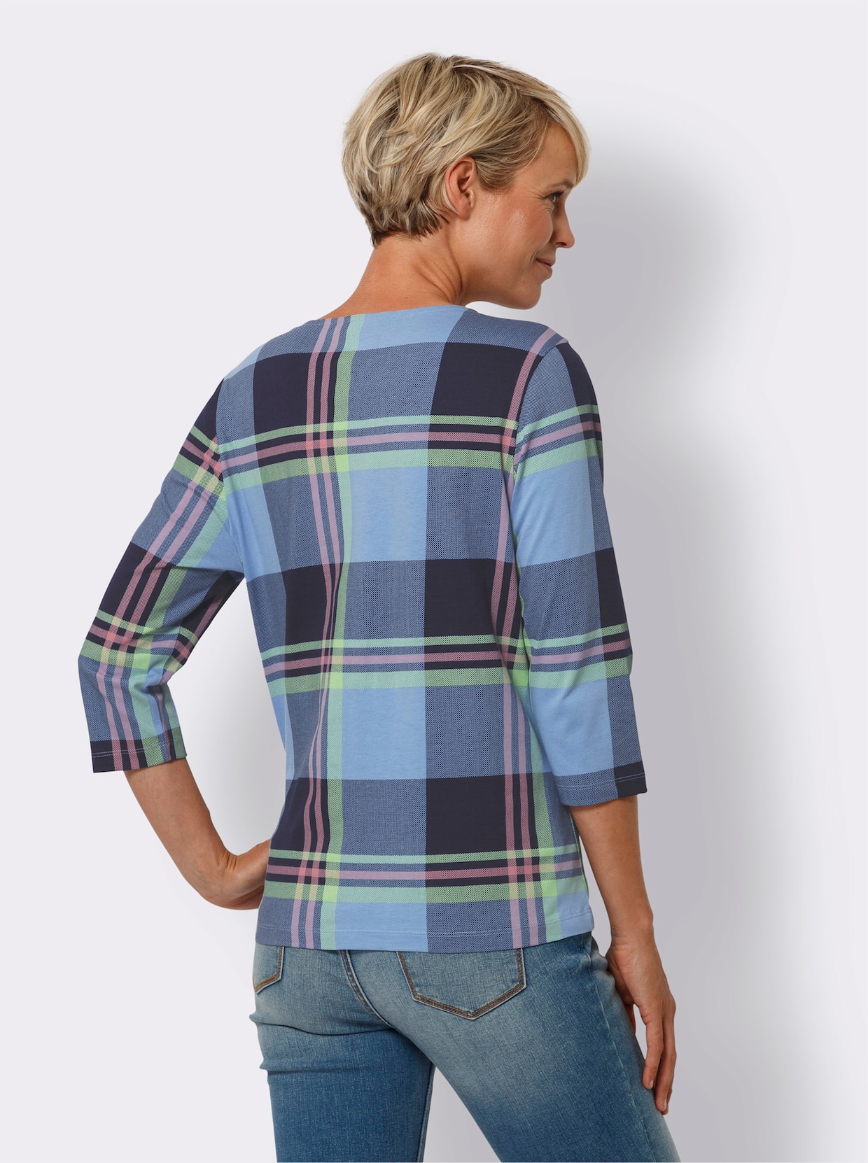 3/4-Arm-Shirt - himmelblau-marine-kariert