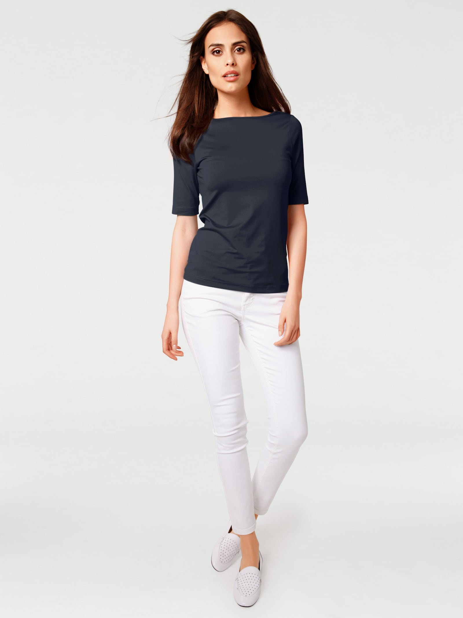 heine Kurzarmshirt mit V-Ausschnitt hinten - marine