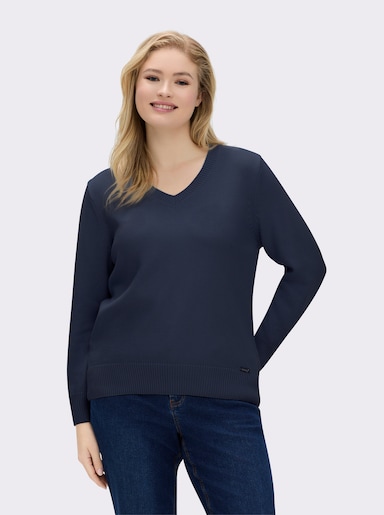 V-Ausschnitt-Pullover mit Baumwolle - marine