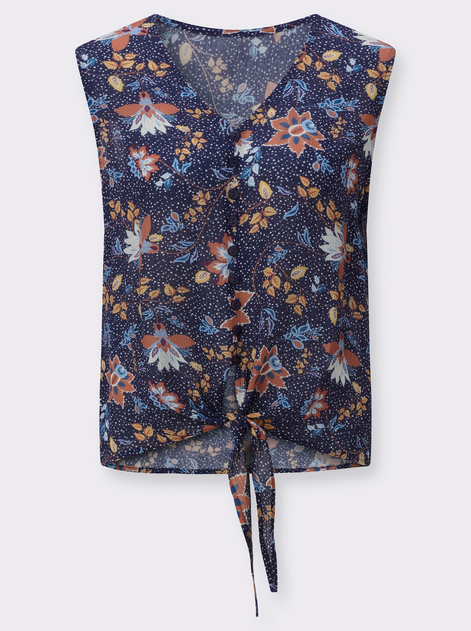 Blusentop mit imitierter Knopfleiste - marine-gelb-bedruckt