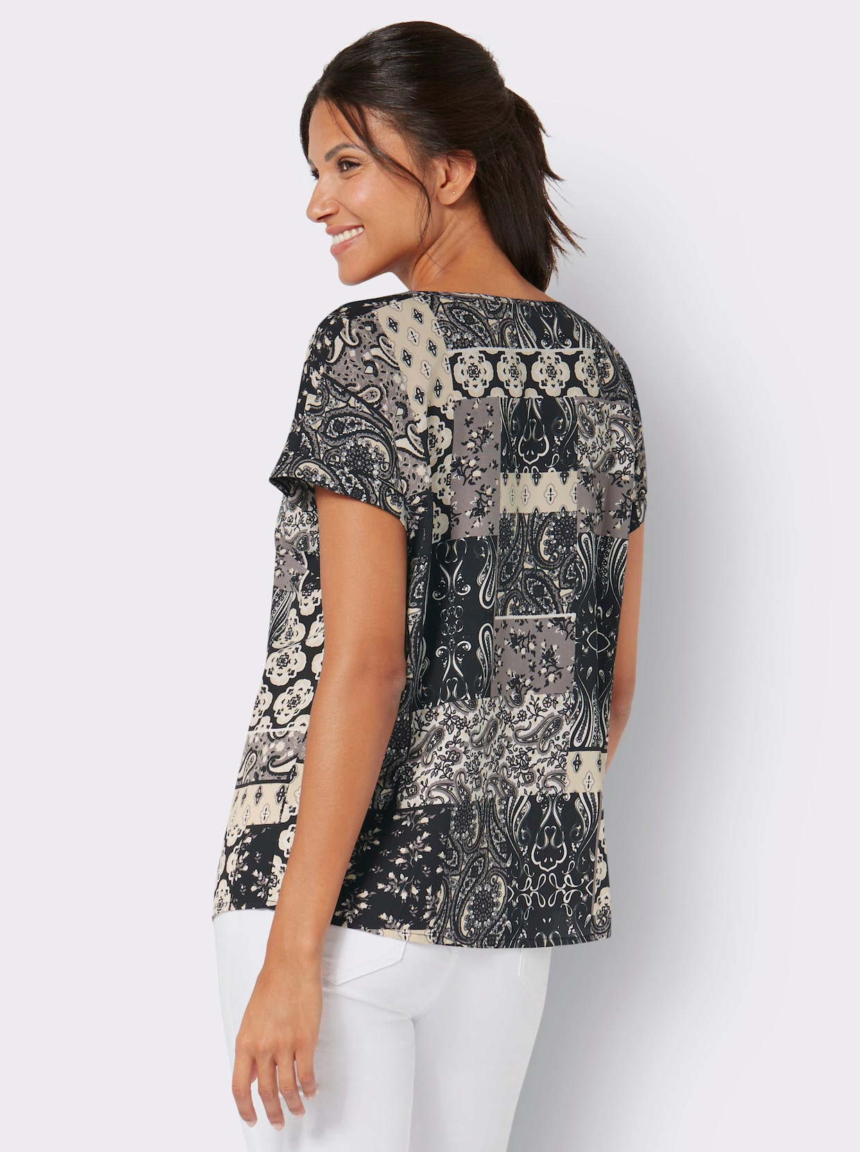 Comfortabele blouse - zwart/zand geprint