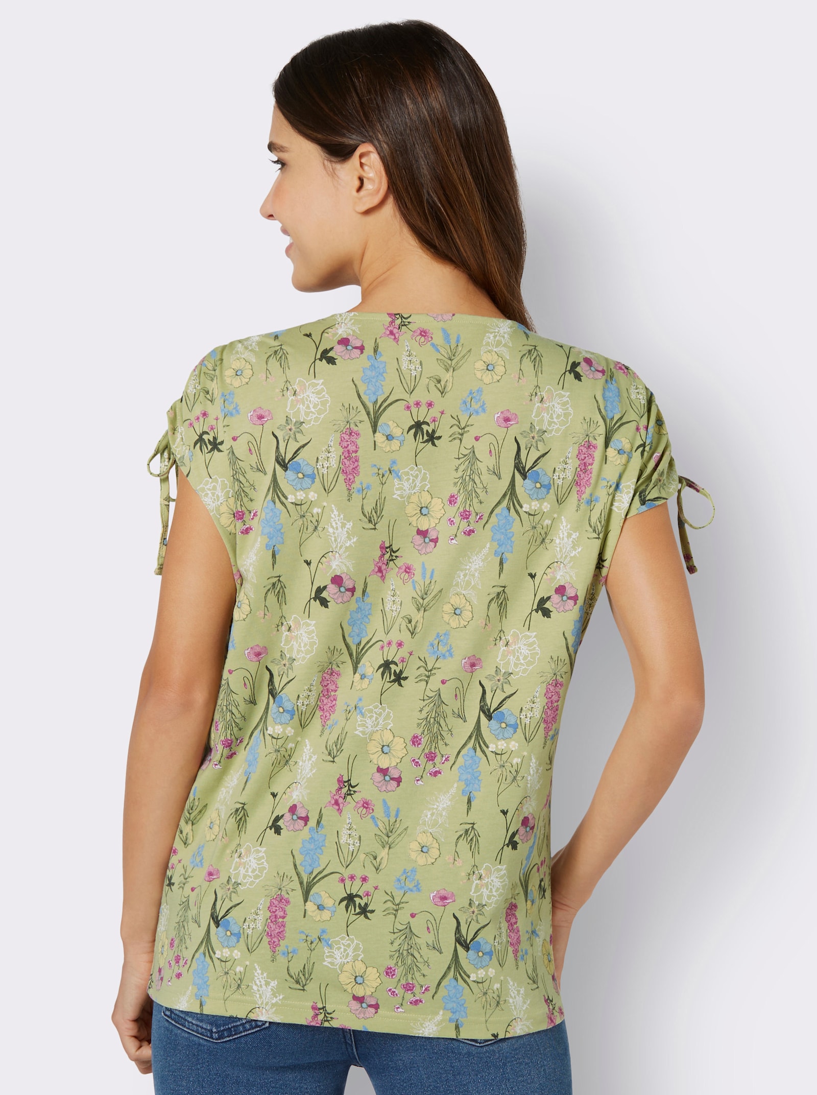 Tričko s krátkým rukávem a pásky na zavázání, s potiskem - světle zelená-khaki-potisk