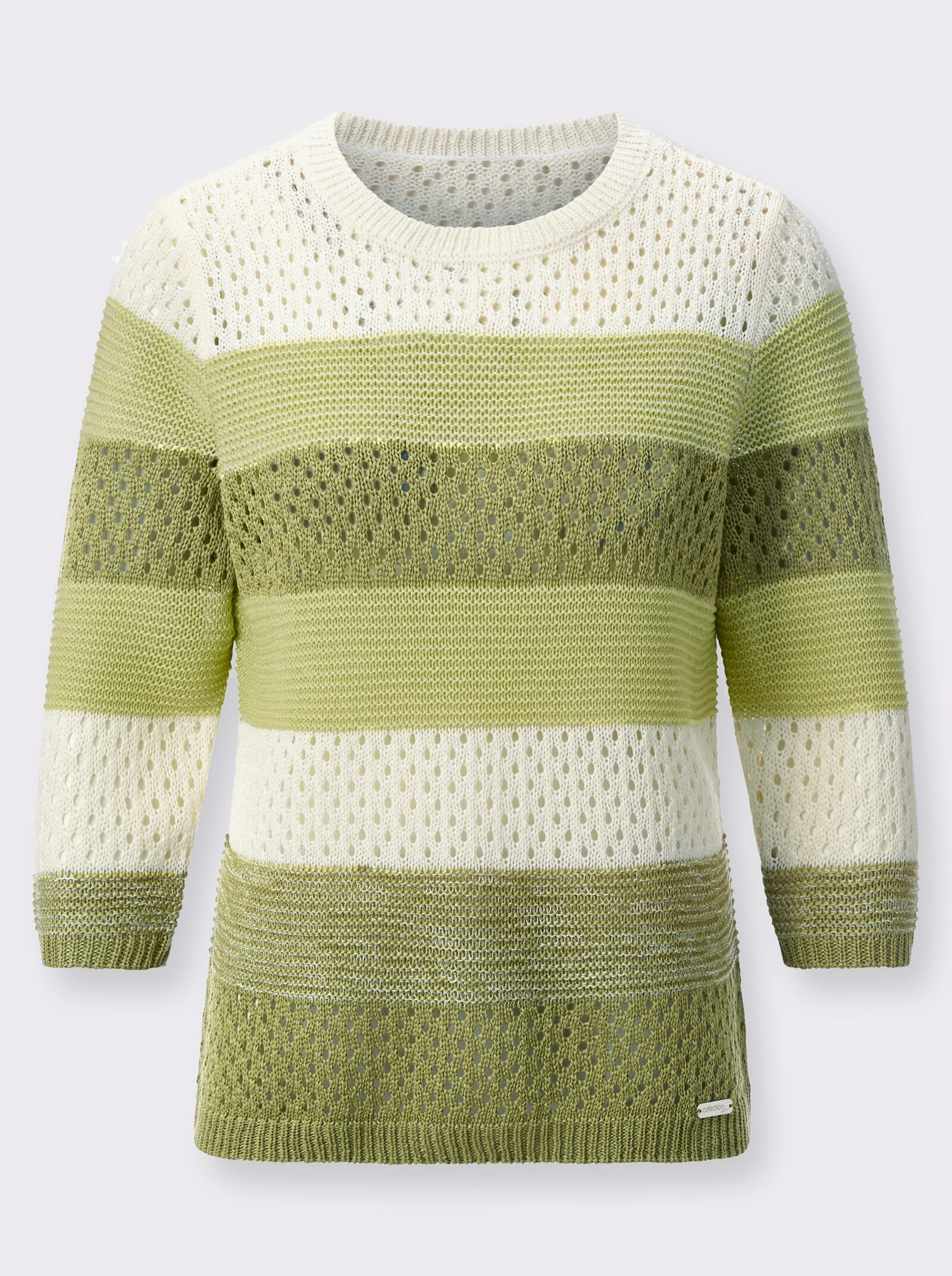 Ajourpullover aus Bändchengarn - schilf-ecru-geringelt
