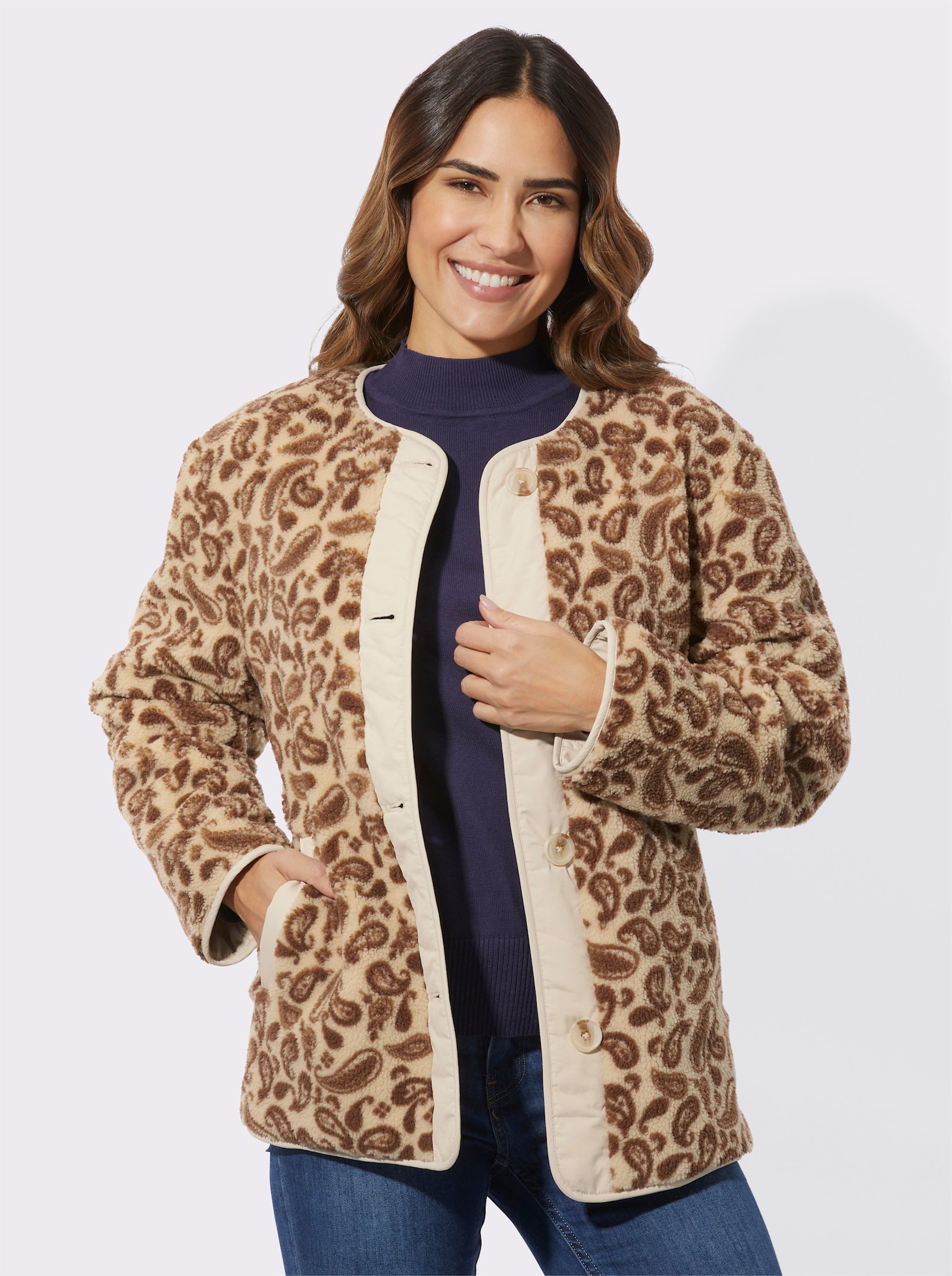 Wendejacke mit kuscheligem Teddy-Fleece - sand