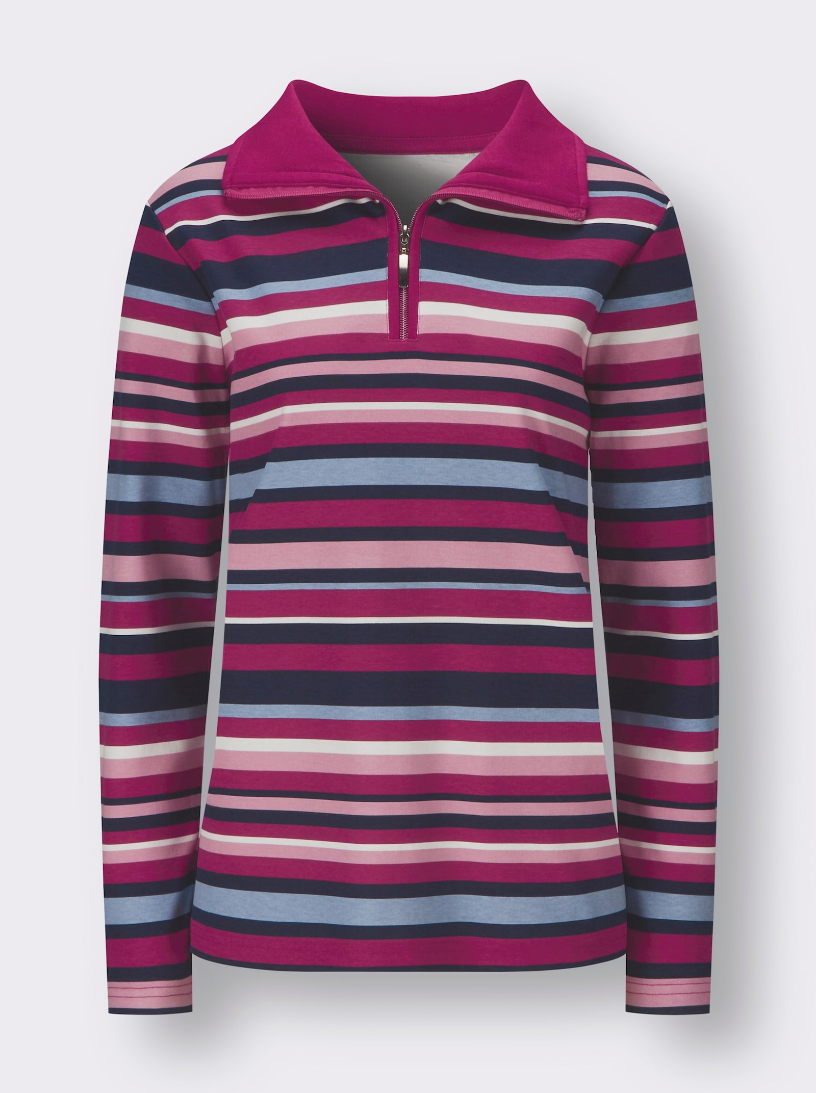 Sweatshirt mit Troyerkragen - marine-malve-geringelt