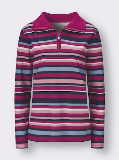 Sweatshirt mit Troyerkragen - marine-malve-geringelt