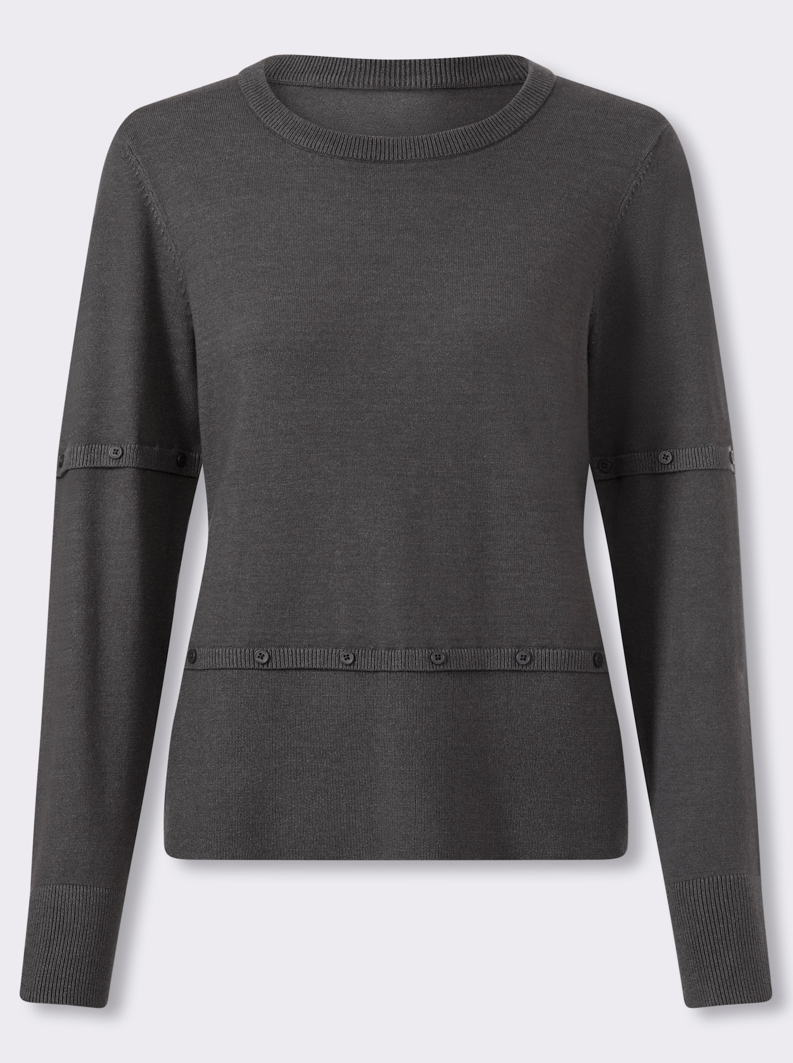 heine 2-in-1-Pullover mit Zierknopfleiste - anthrazit-meliert