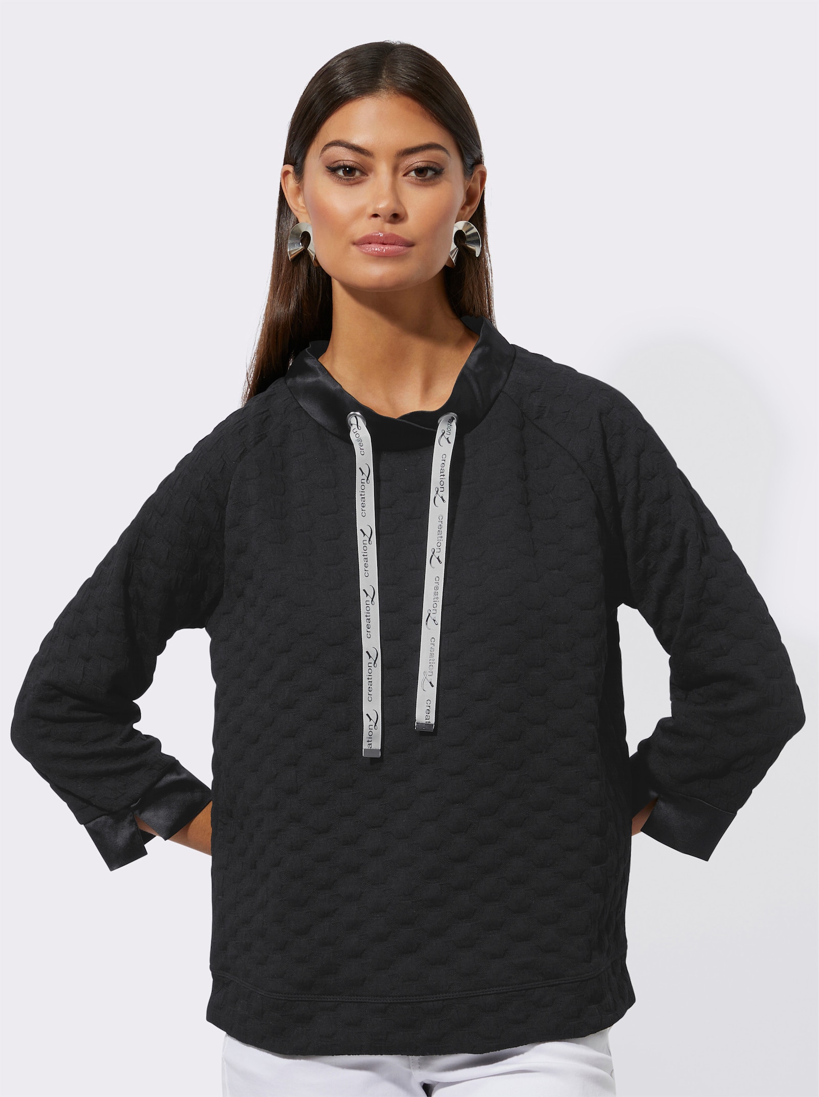 Sweatshirt im Material-Mix - schwarz
