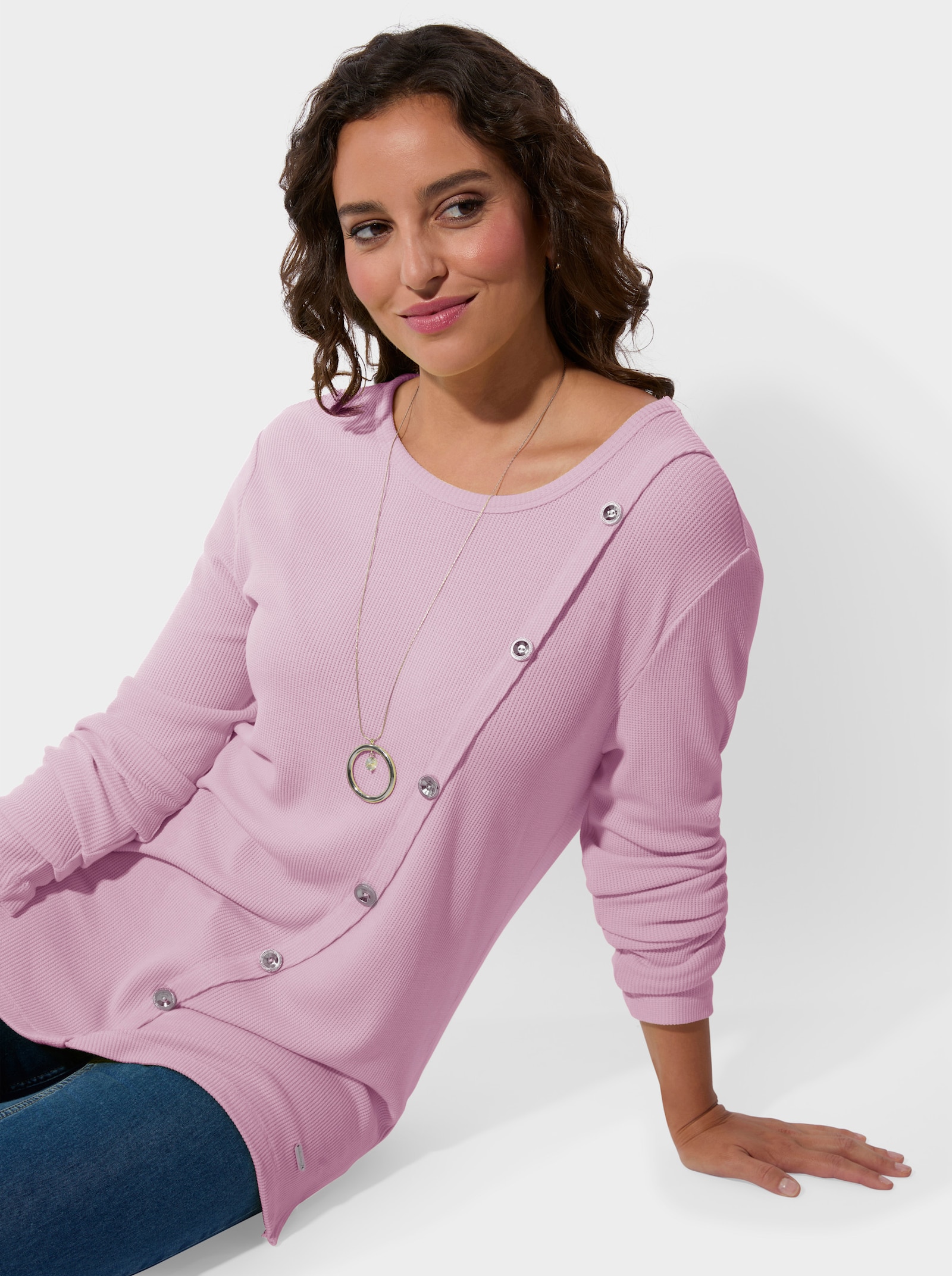 Rundhalsshirt mit langen Ärmeln - rosé