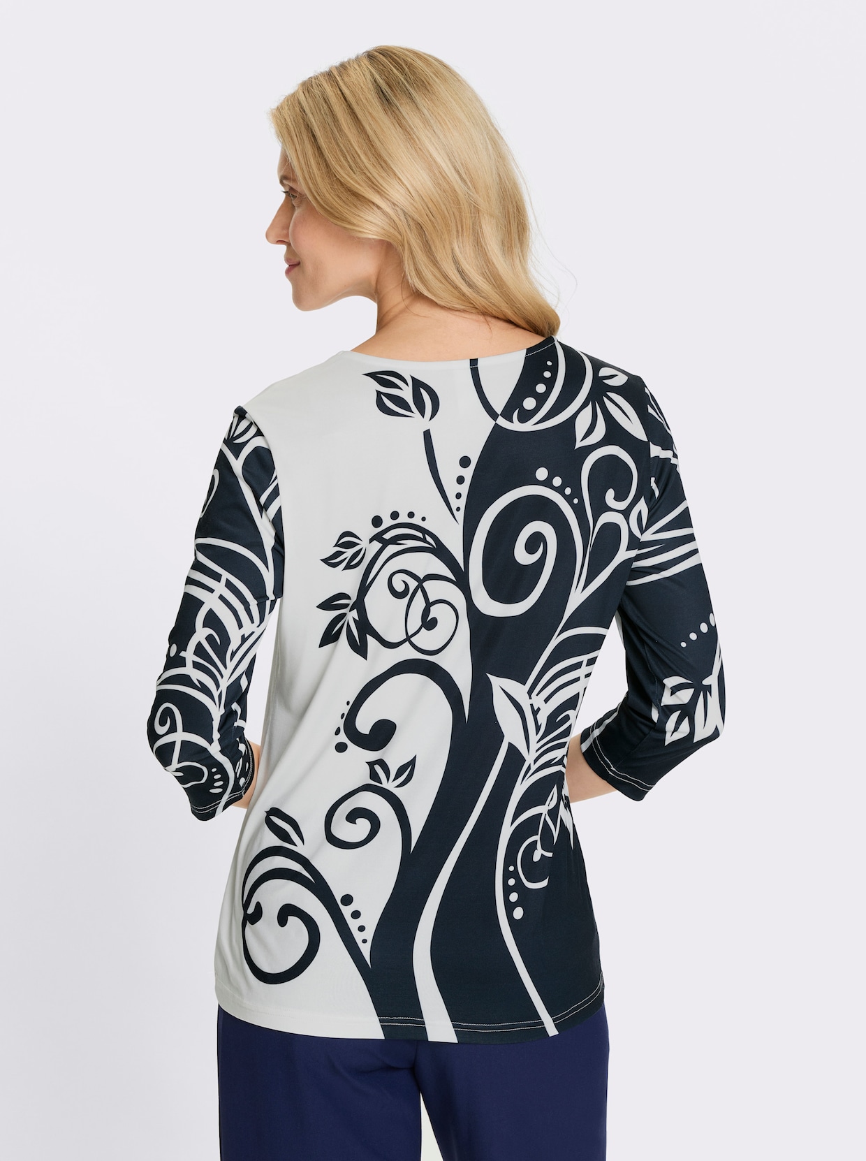 3/4-Arm-Shirt - ecru-marine-bedruckt