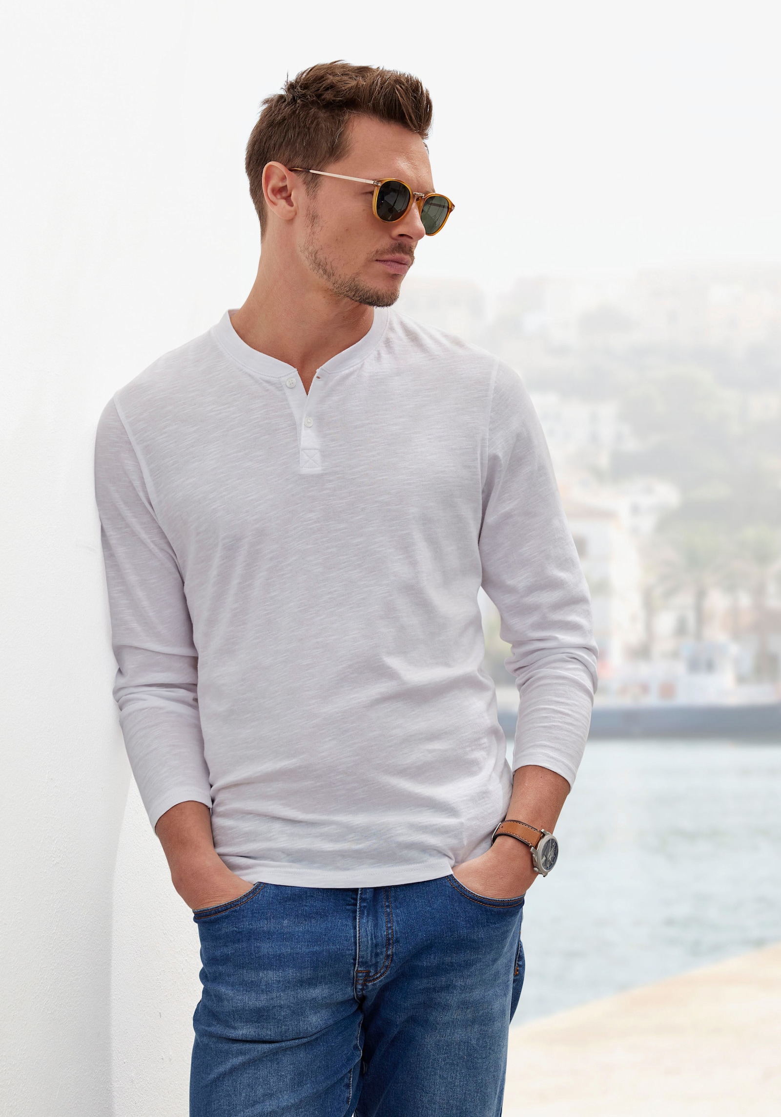 H.I.S Langarmshirt - weiß