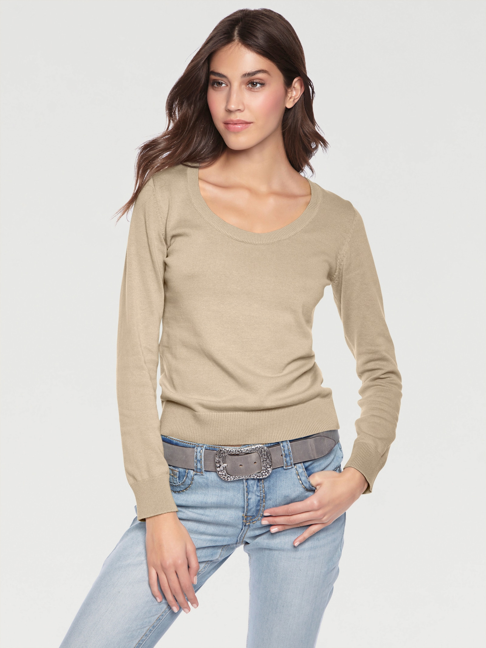 heine Rundhalspullover aus Feinstrick - beige