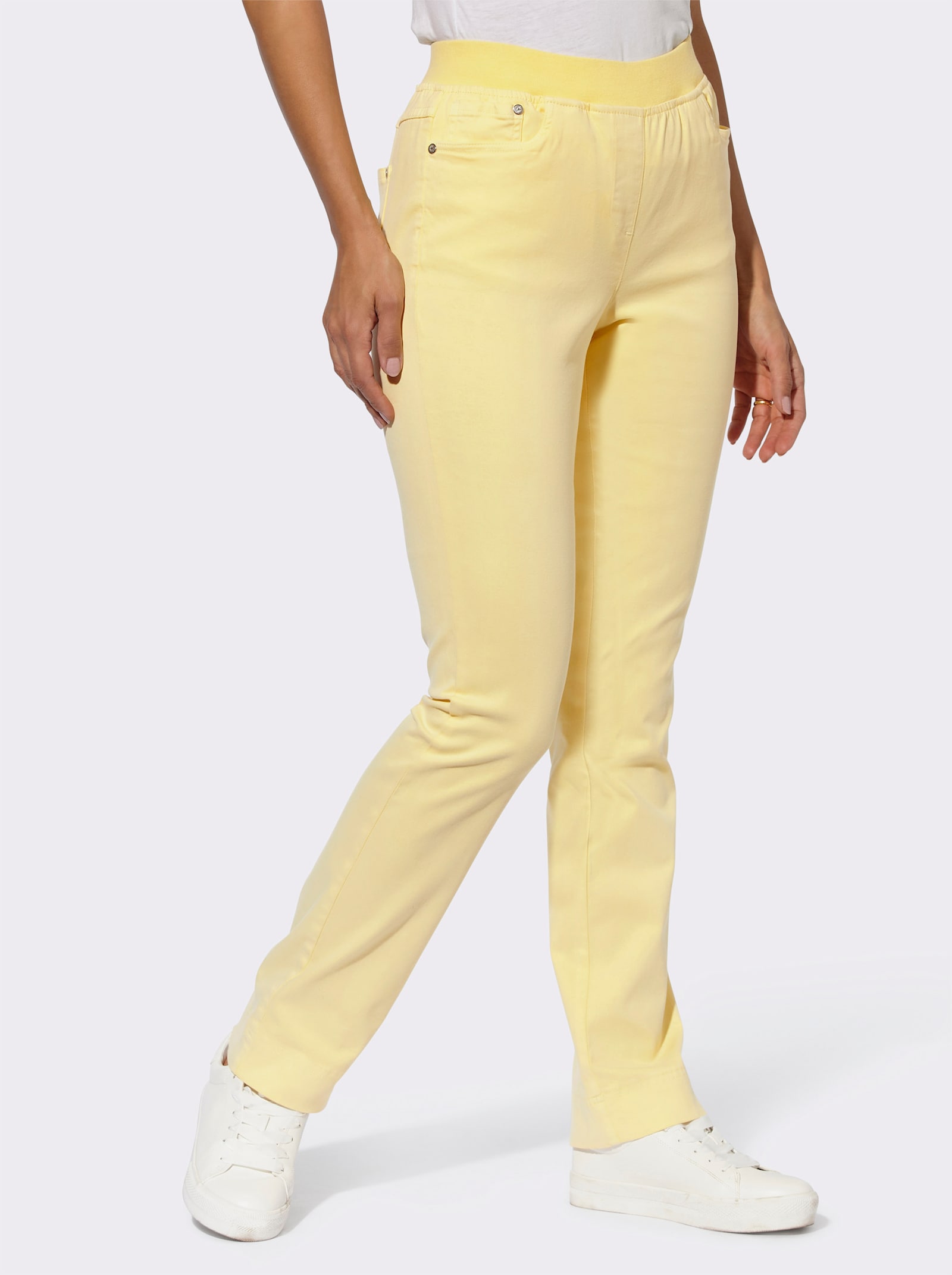 Schlupfjeans mit Jersey-Bund - zitrone