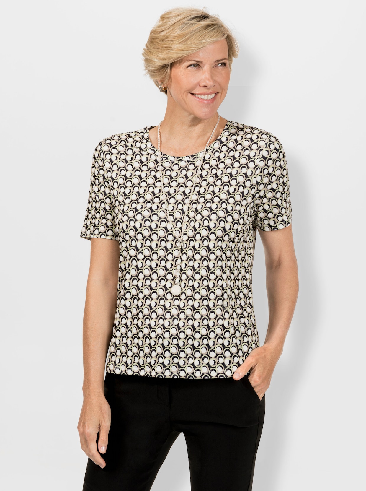 Shirt met ronde hals - pistazie/marine geprint