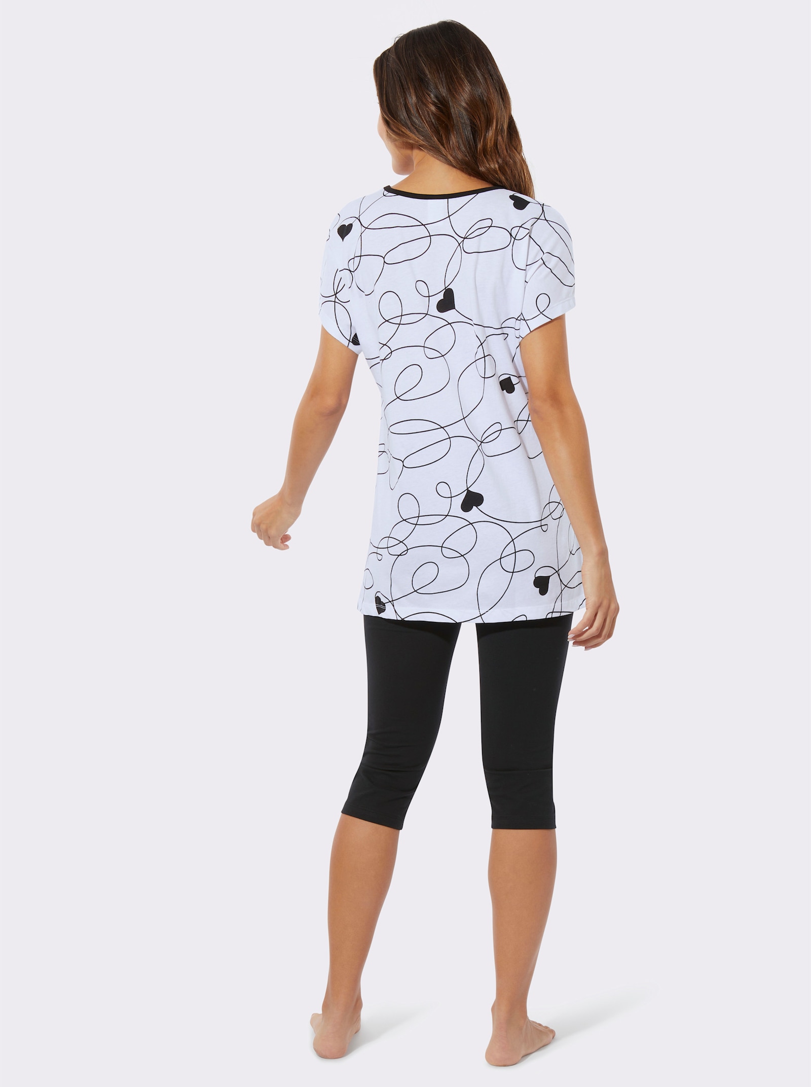 Capri pyžamo, dlhé tričko+legíny - bielo-čierna