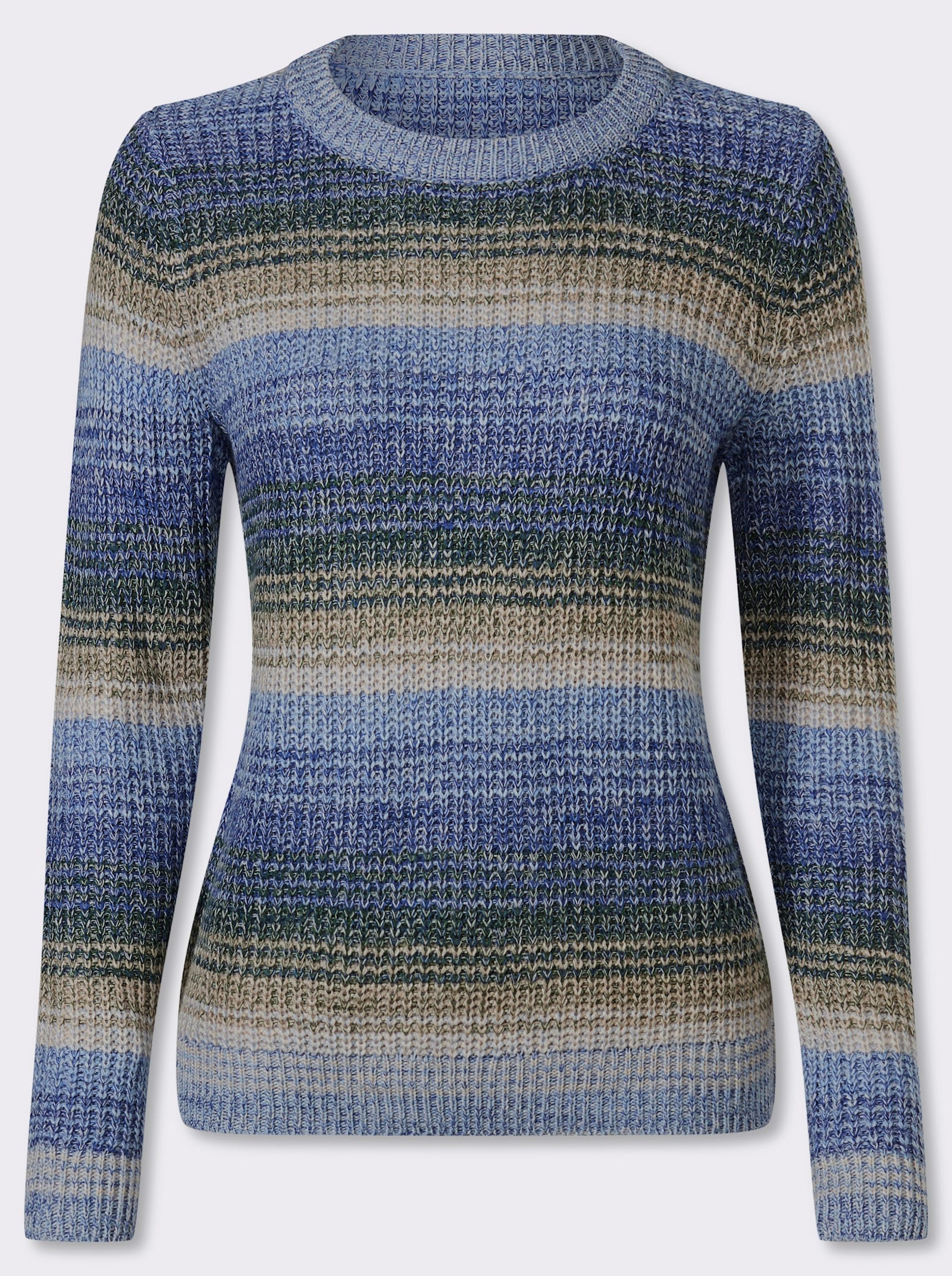 Langarm-Pullover in Ripp-Optik - royalblau-sesam-gemustert