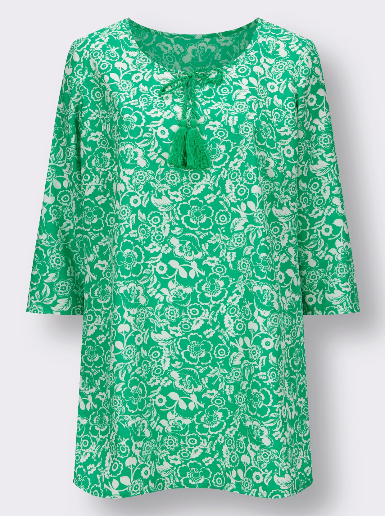 Longline blouse - grasgroen/wit bedrukt