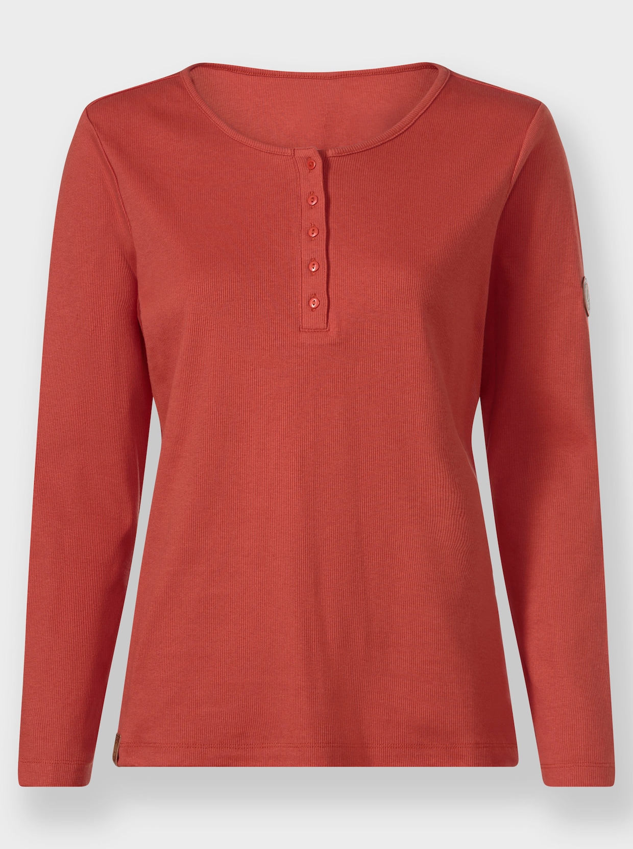 Rundhalsshirt in gerippter Baumwoll-Qualität - terra