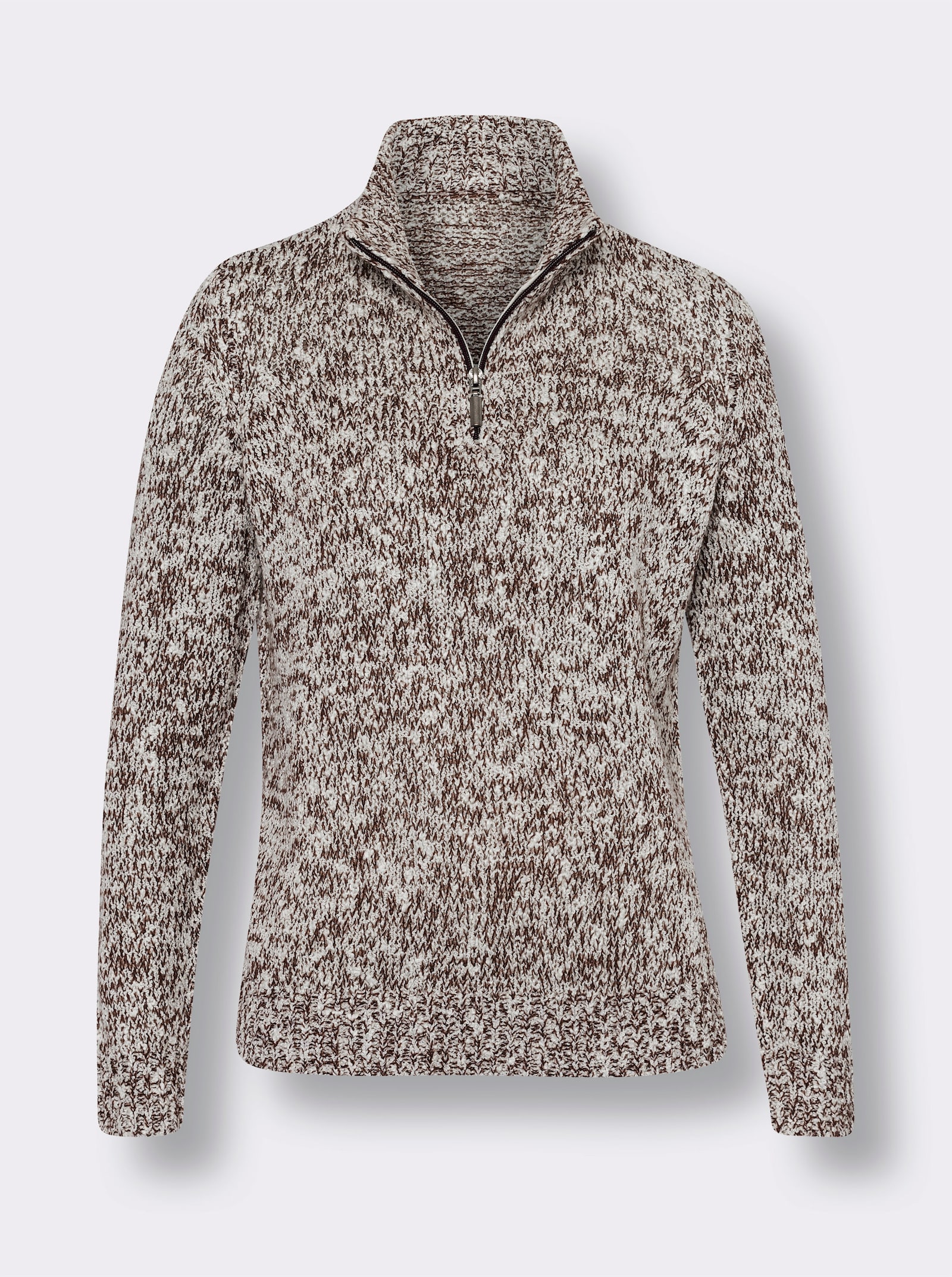 Pletený svetr s efektní přízí - čokoládová-melír