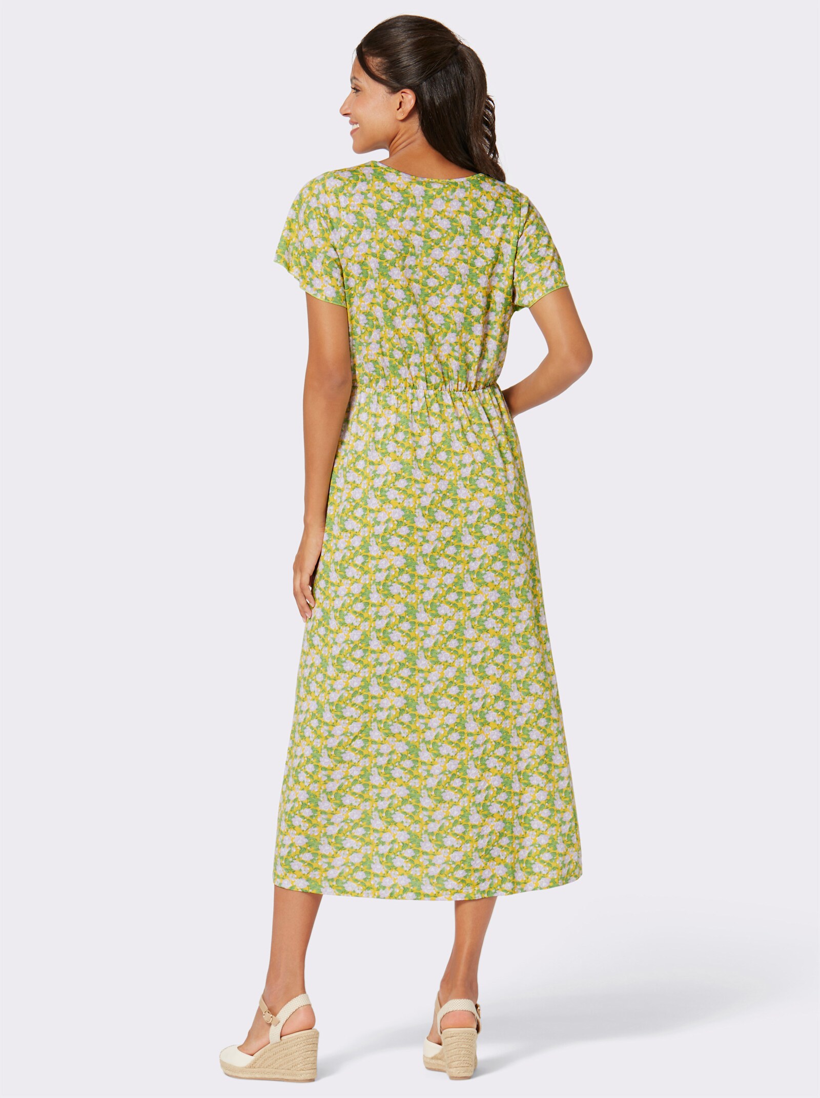 Shirtkleid mit Flügelärmeln - ecru-lila-bedruckt