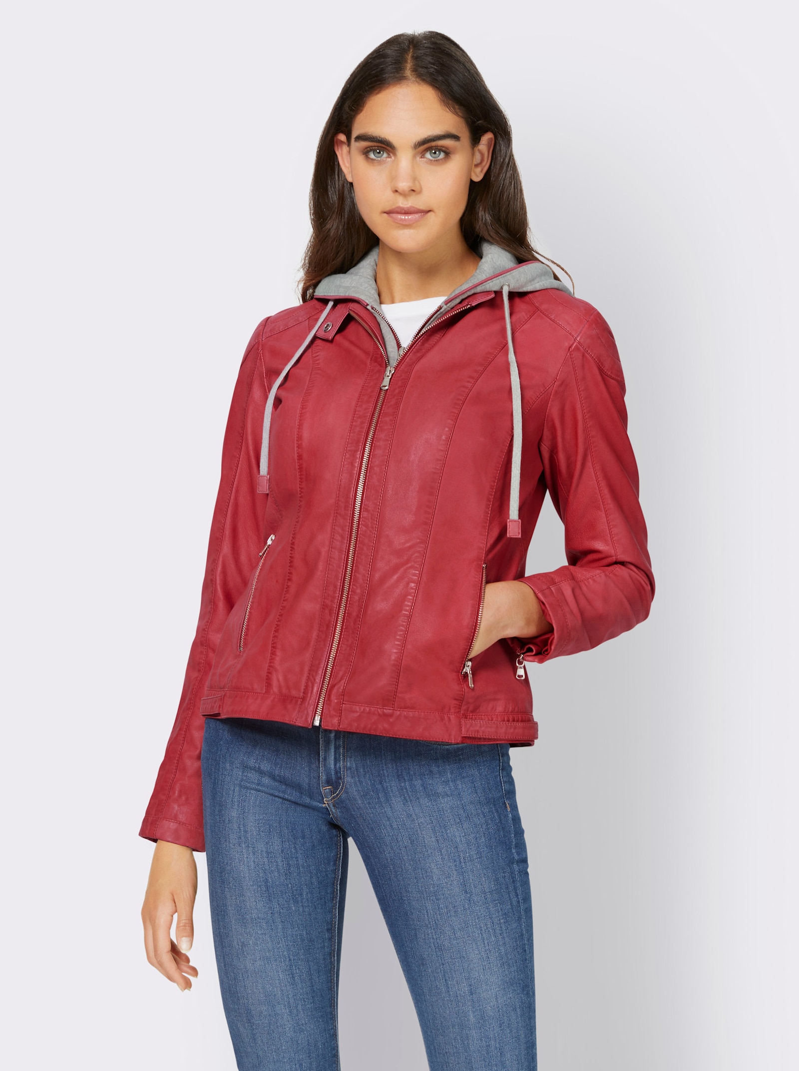 heine Veste en cuir avec empiècement sweat amovible - rouge