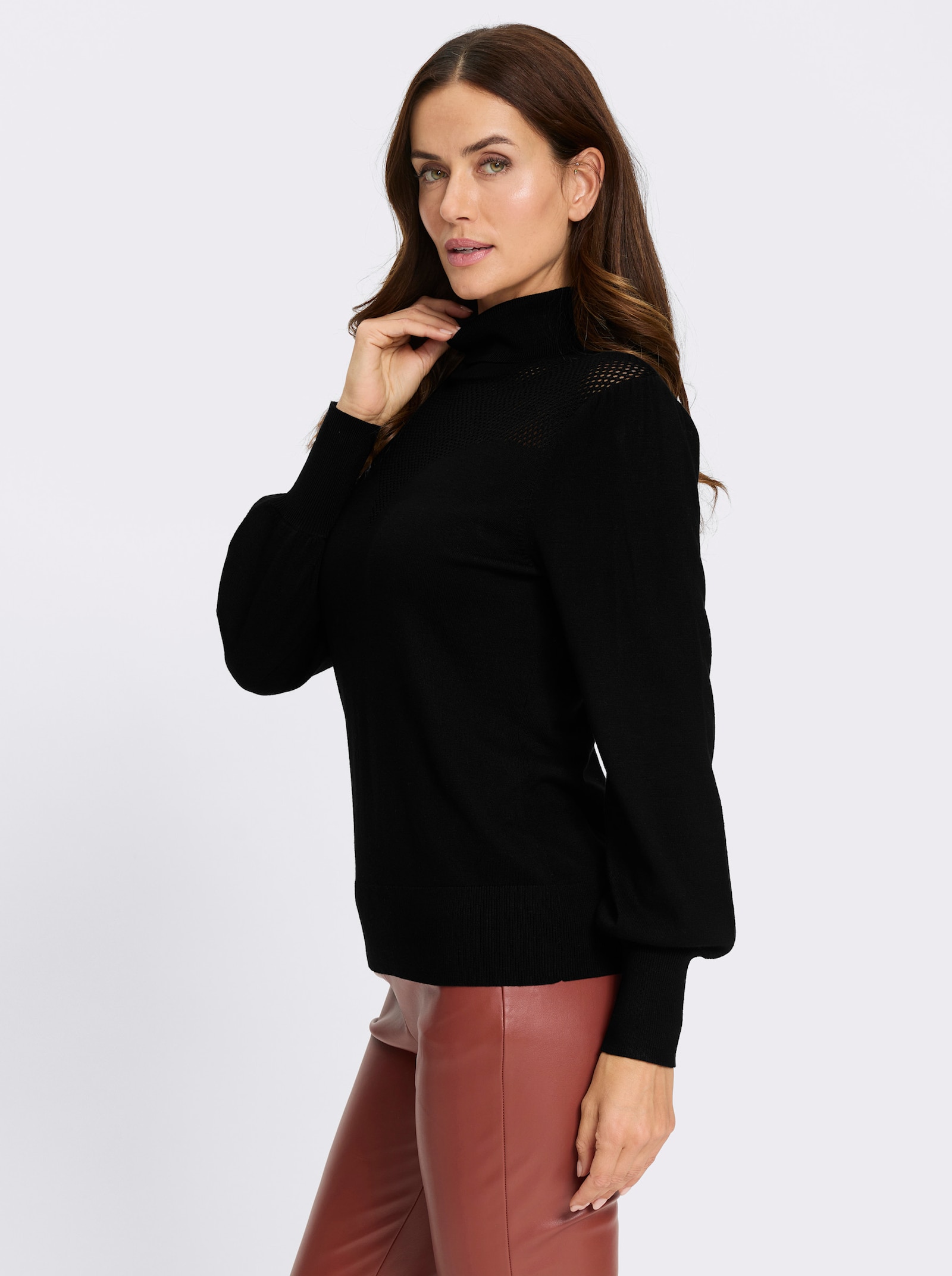 heine Pullover van fijntricot in wikkellook - zwart