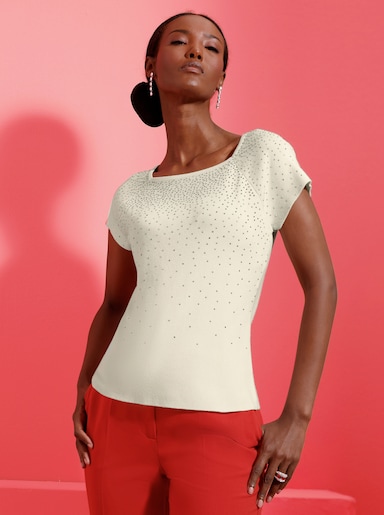 Kurzarmpullover mit Schmucksteinchen - champagner