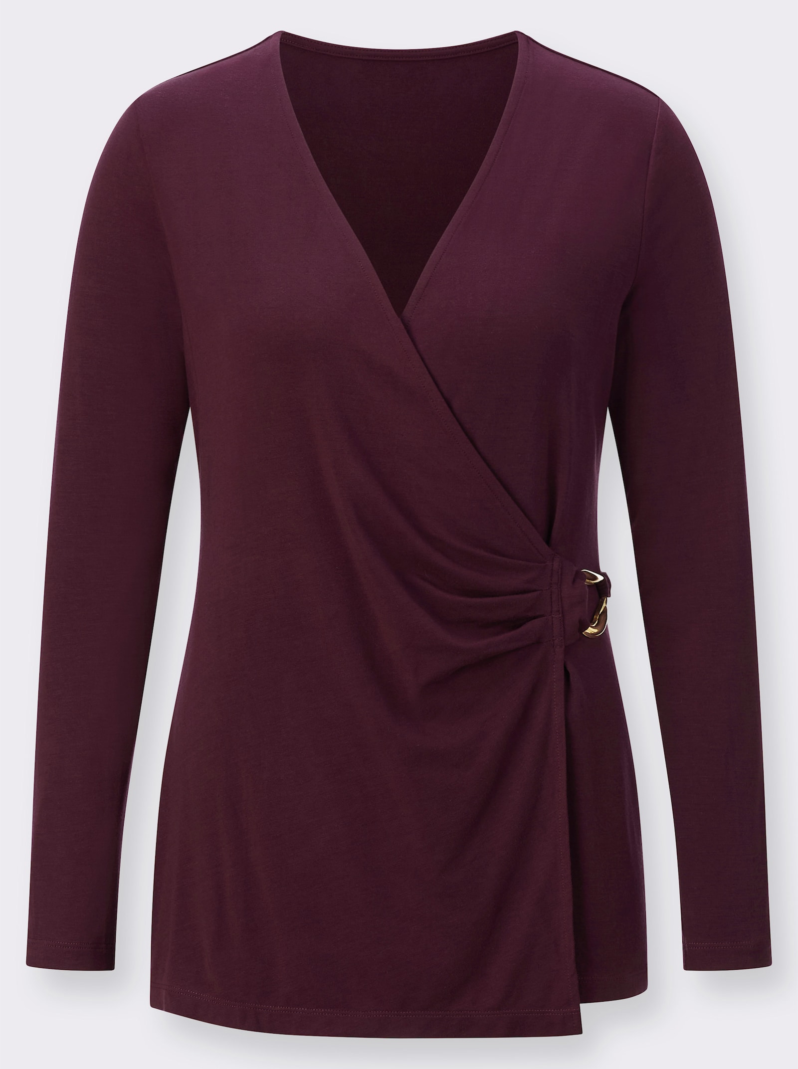 Wickelshirt mit tiefem V-Ausschnitt - burgund