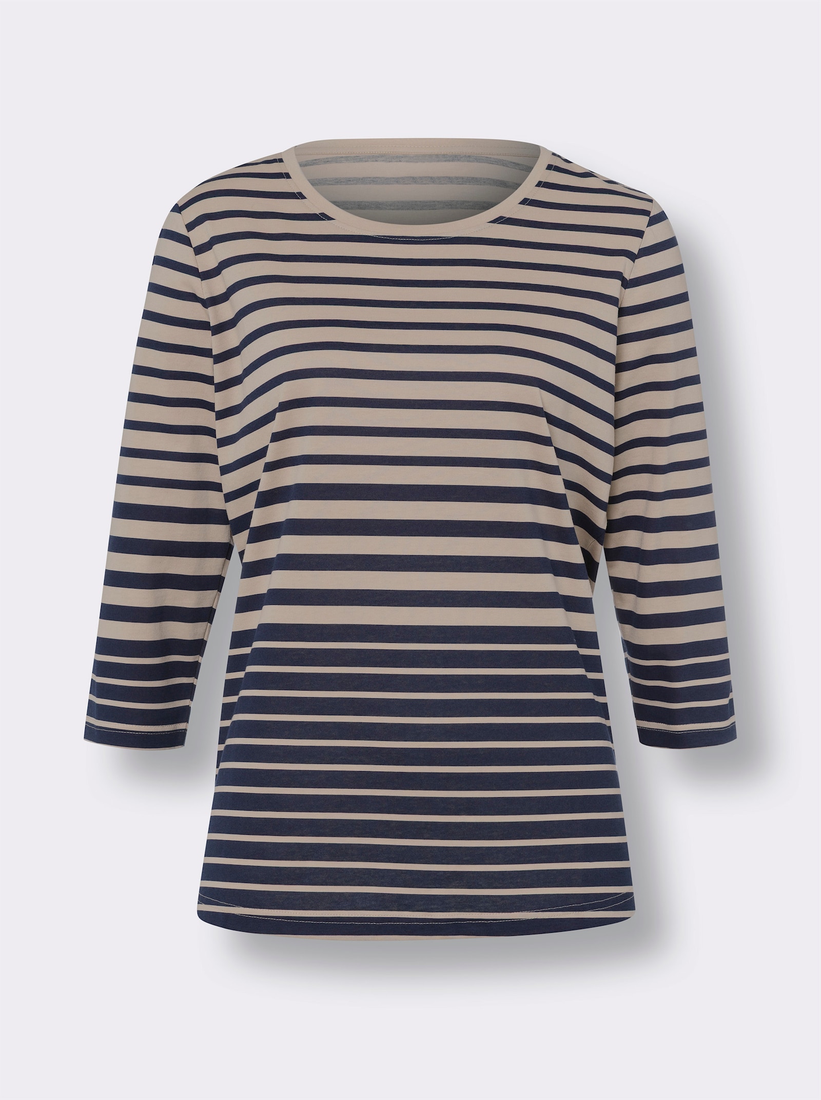 Pruh. tričko s 3/4 rukávmi - Pruhovanie: béžová – námornícka modrá