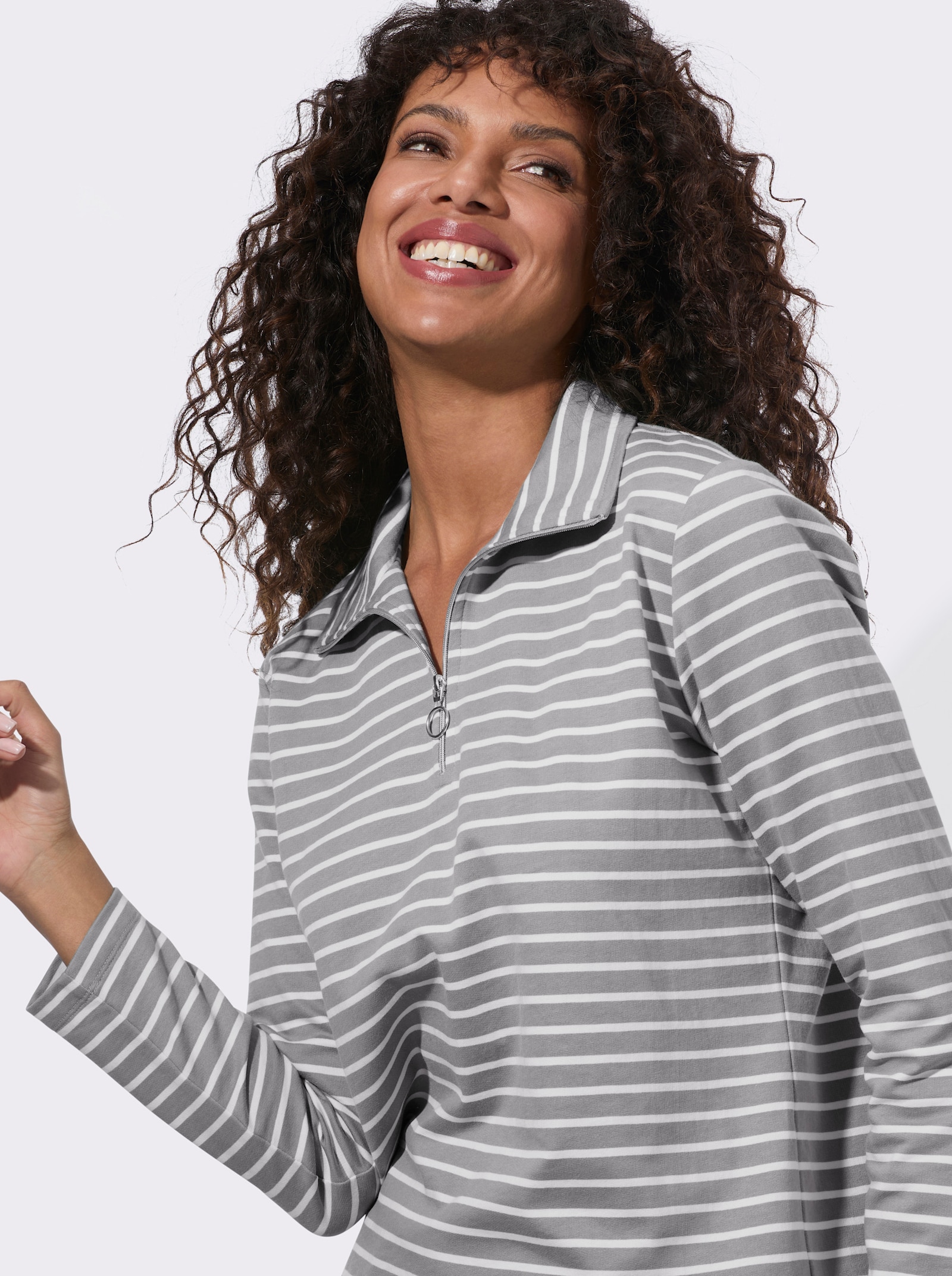  Sweatshirt im sportiven Ringelmuster - steingrau-ecru-geringelt