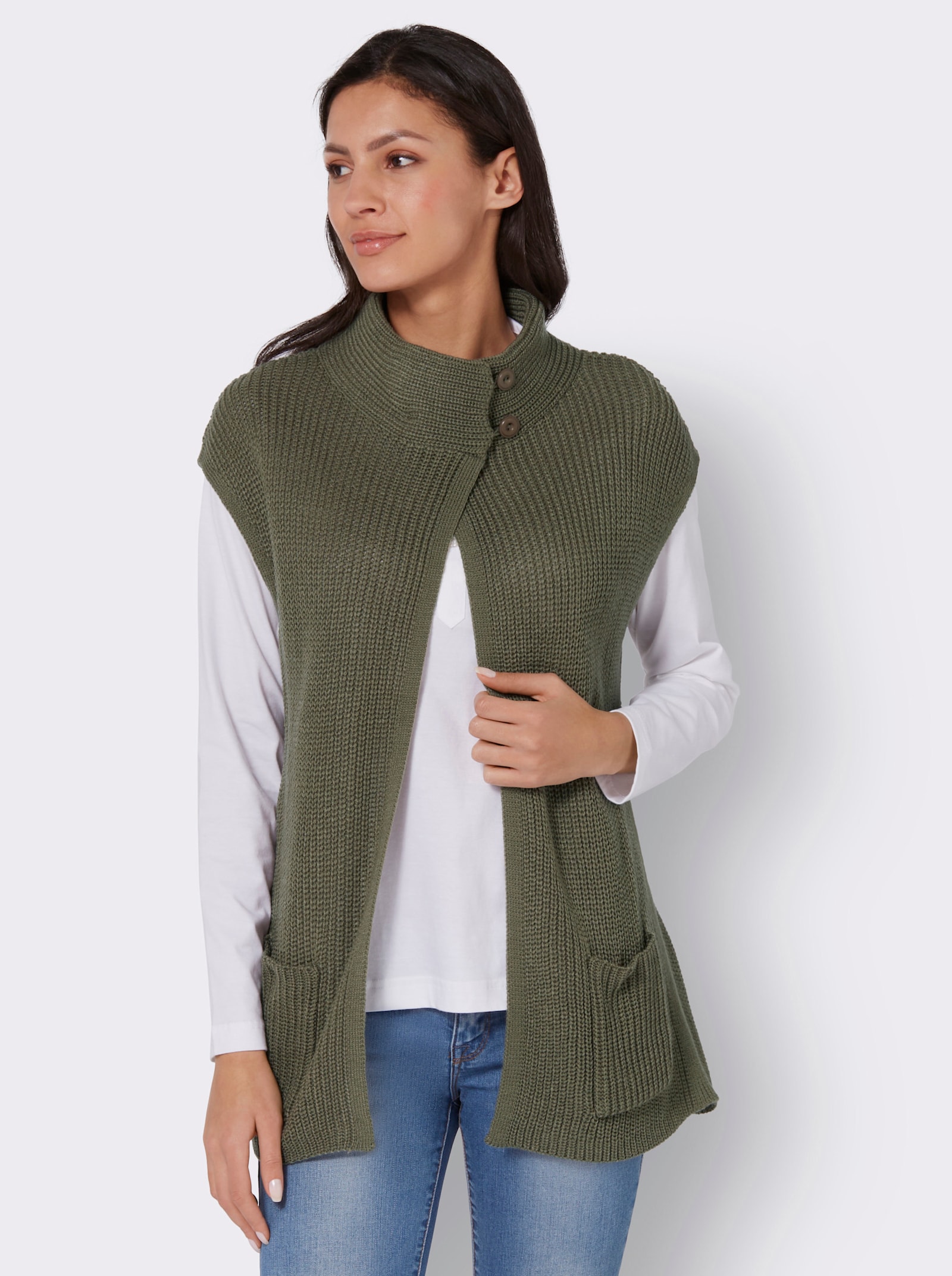 Mouwloos vest met opstaande kraag - kaki