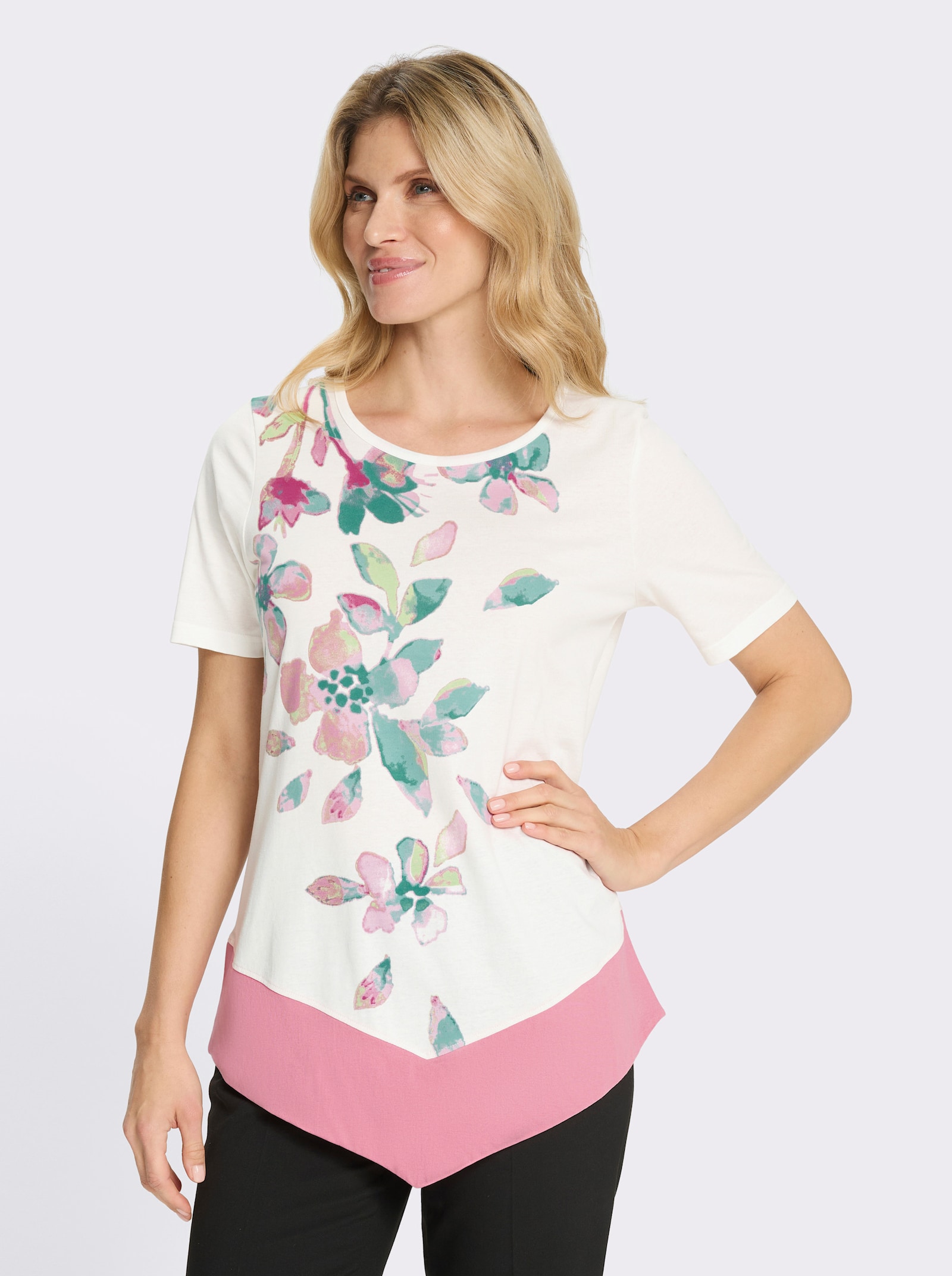 Tunikashirt mit Zipfelsaum - ecru-bedruckt