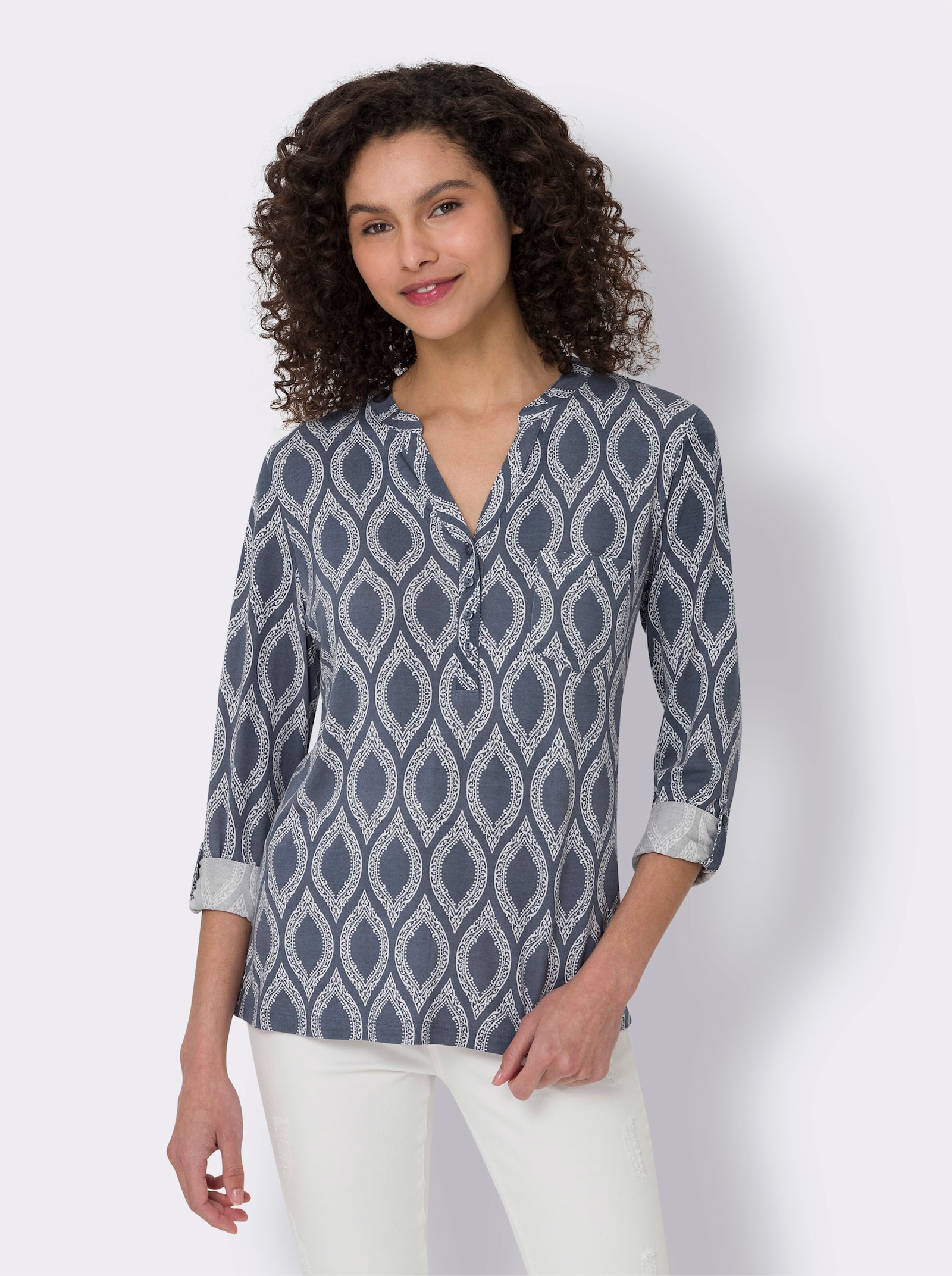 heine Robe imprimée avec motif ornemental - bleu fumée-écru imprimé