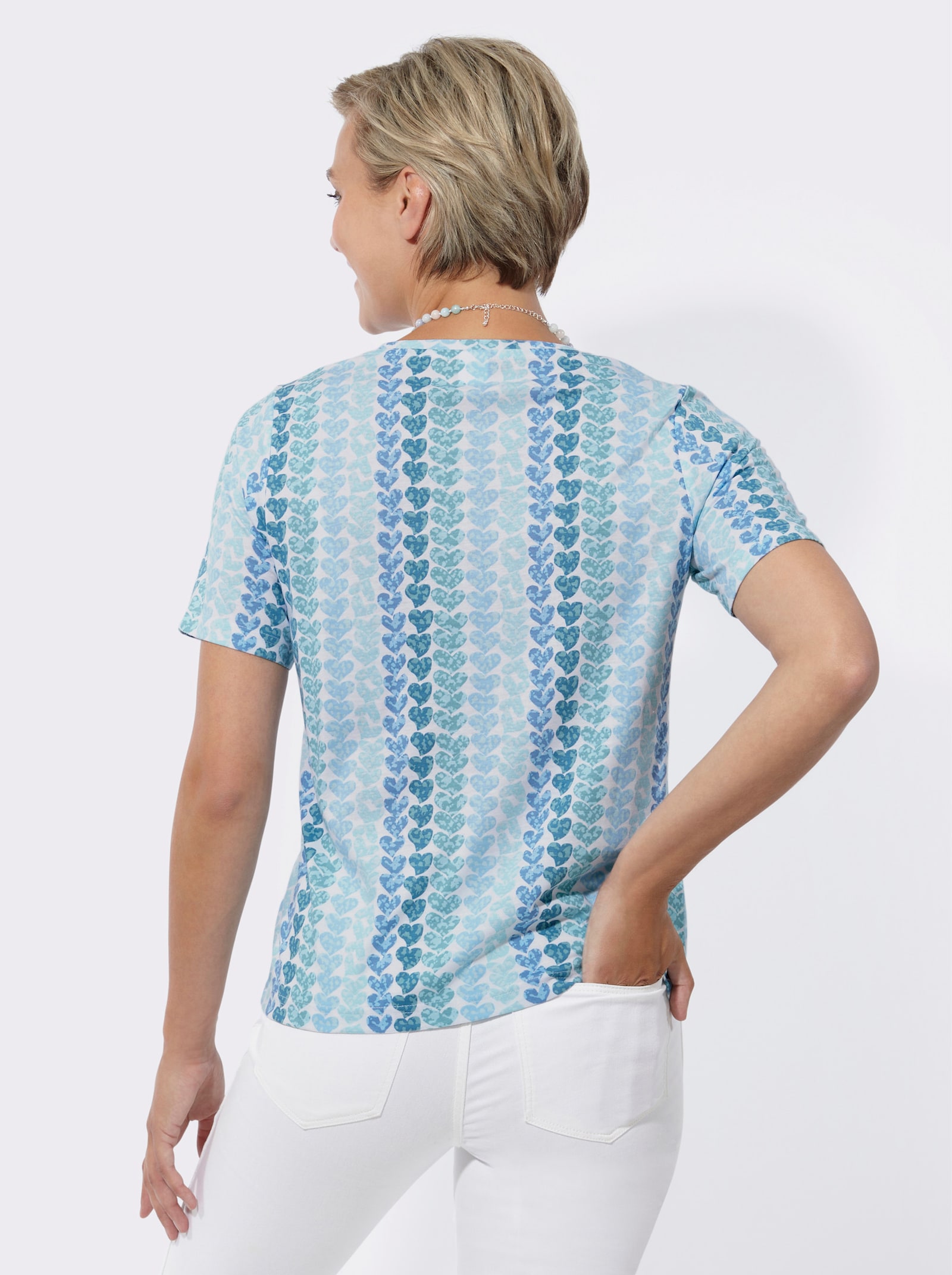 Shirt met print en hartdessin - middenblauw/aquamarine bedrukt