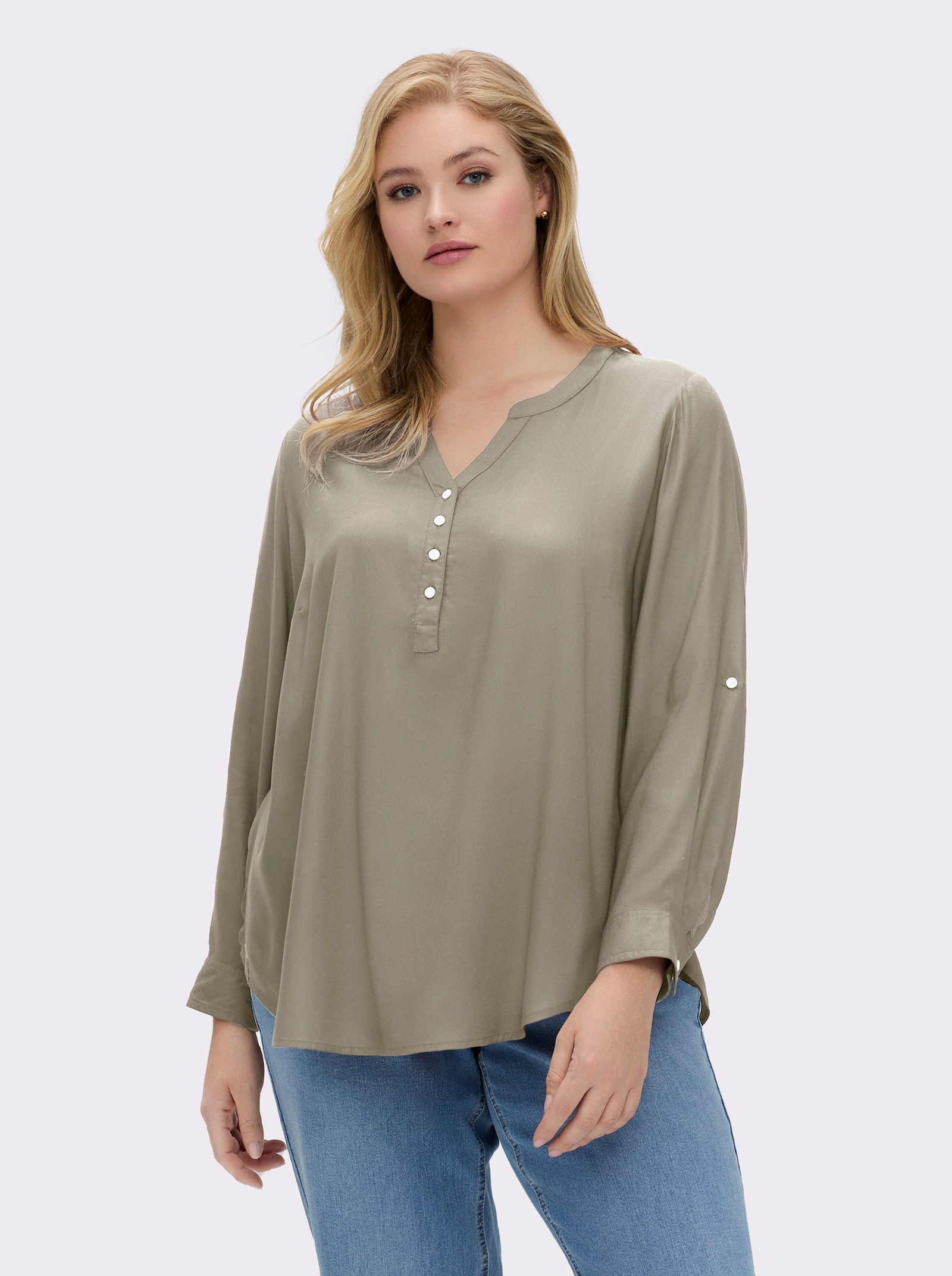 Longbluse mit abgerundetem Saum - schlamm