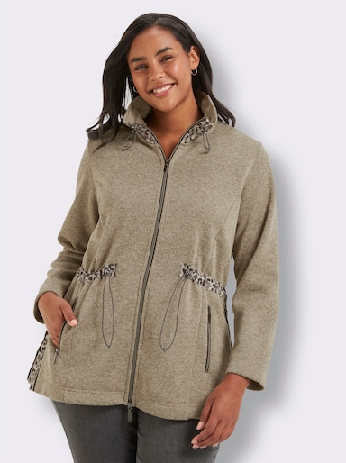 Strickfleecejacke mit Leo-Akzenten - sand-graphit