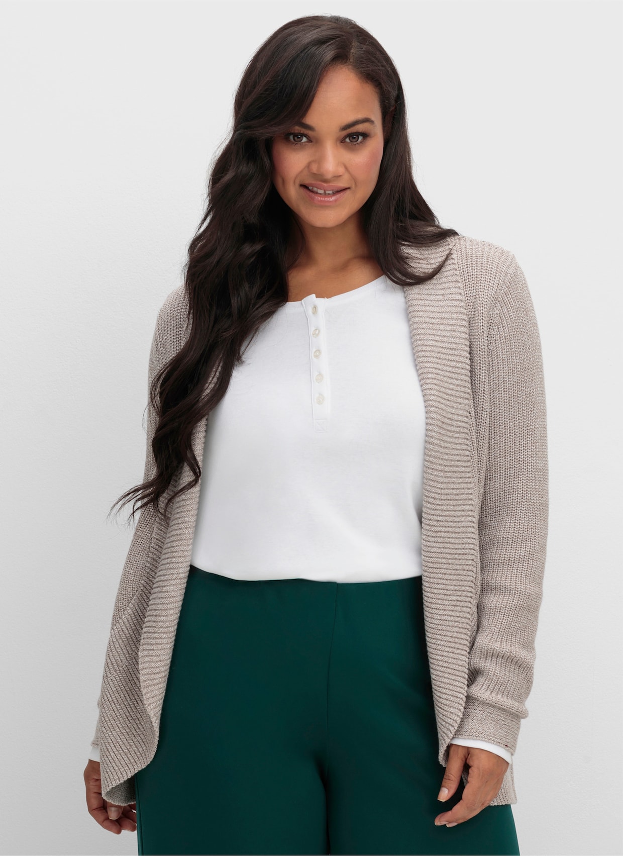 Strickjacke mit Schalkragen - taupe-meliert