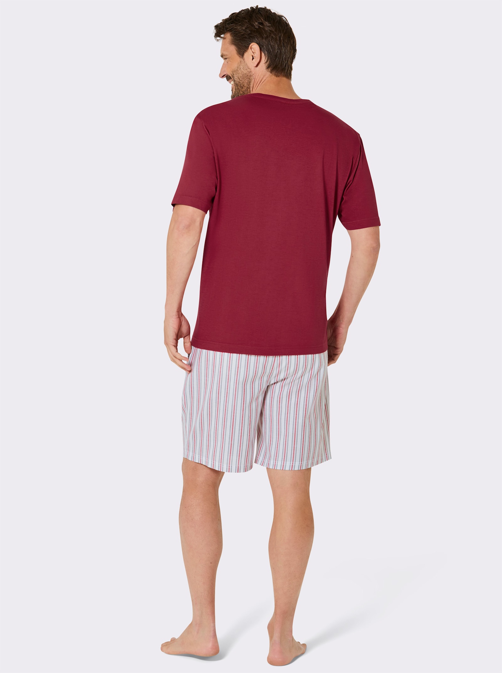 wäschepur men Shorty mit Batist-Hose - kirsche-grau-gestreift