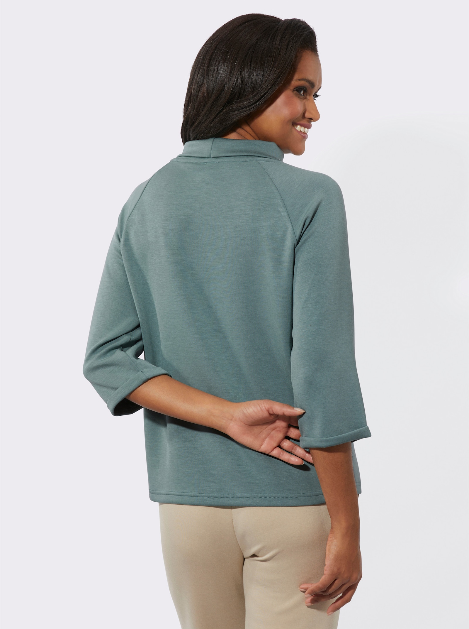 3/4-Arm-Shirt mit halsfernem Rollkragen - jade