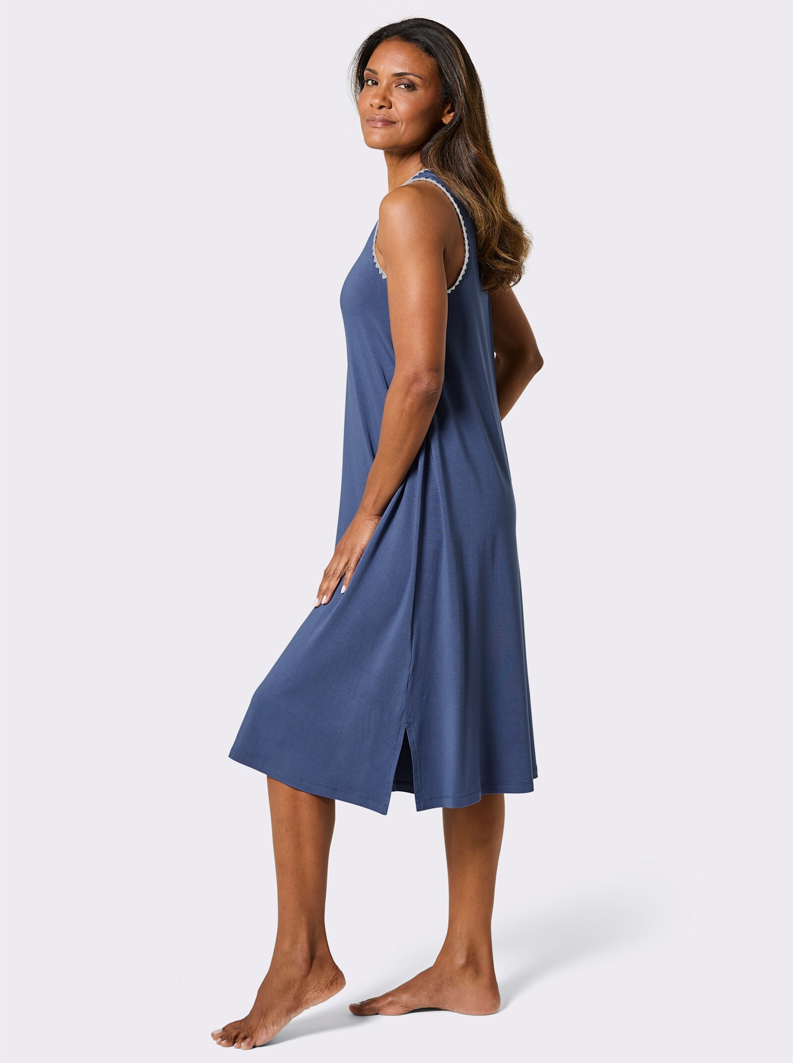 feel good Sommerkleid mit Zierteil am Ausschnitt - jeansblau
