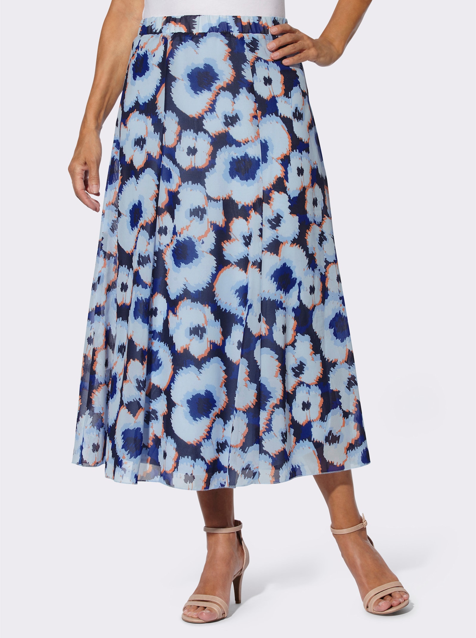 Bahnenrock im Blüten-Dessin - hellblau-royalblau-bedruckt