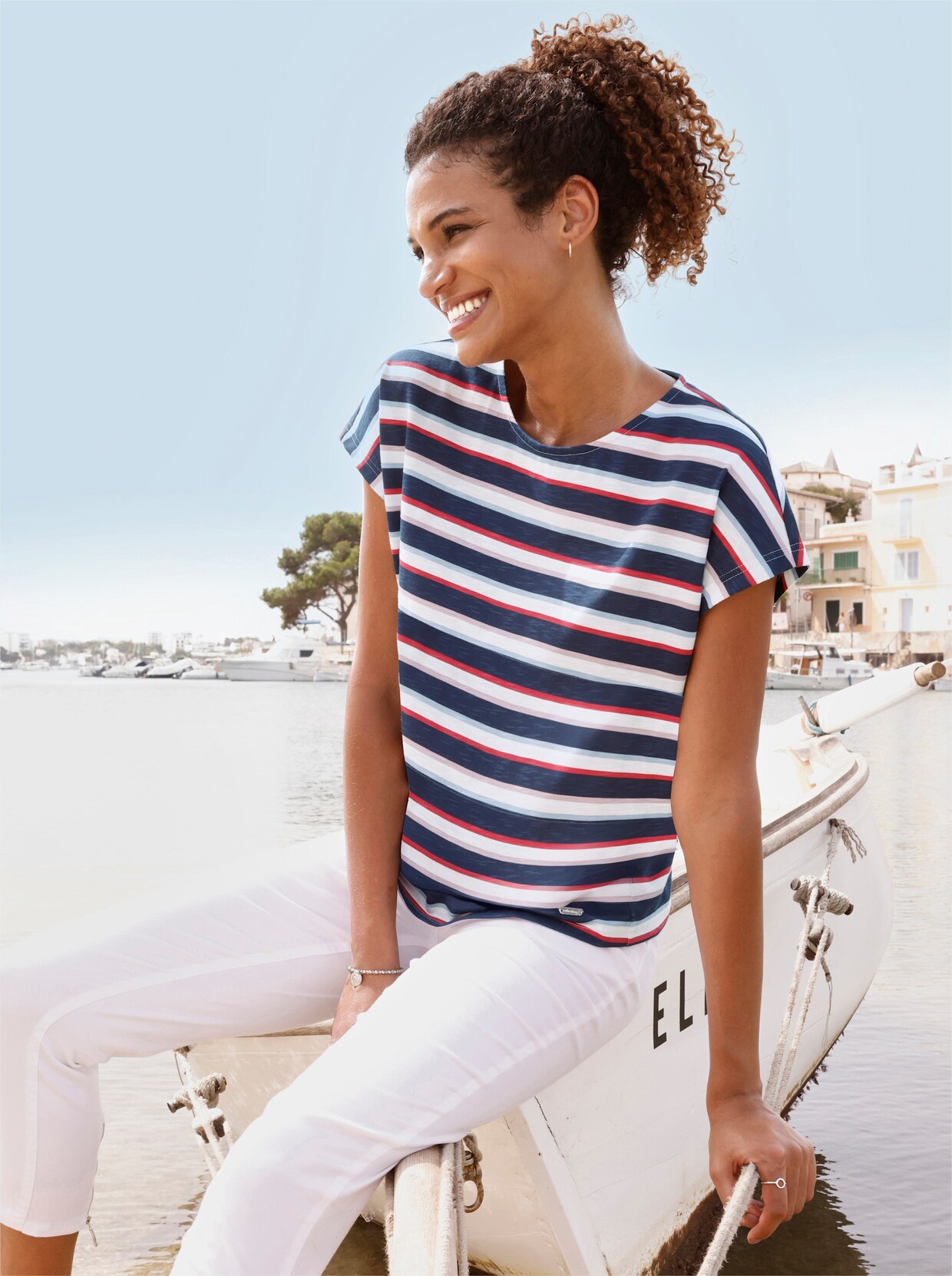 Print-Shirt im Ringel-Dessin - marine-ecru-bedruckt