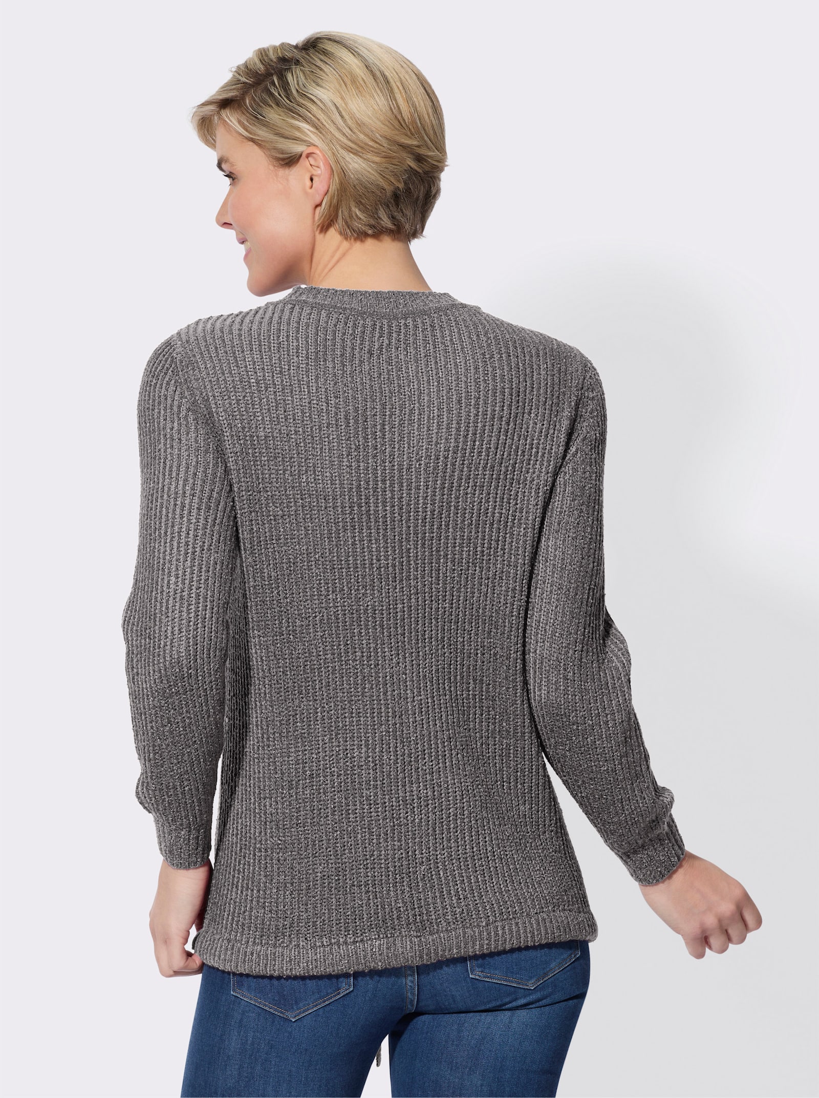 Bouclé-Pullover in Strickstruktur - schwarz-steingrau-meliert