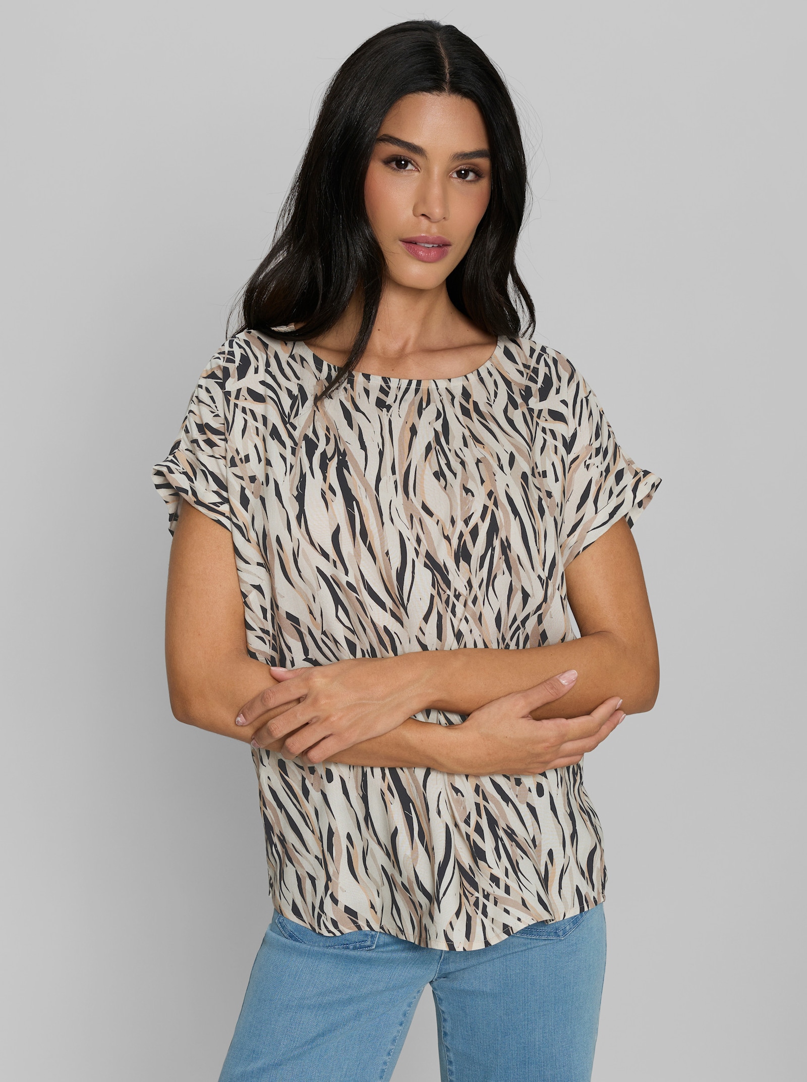 heine Druckbluse mit abstraktem Muster - champagner-schwarz-bedruckt