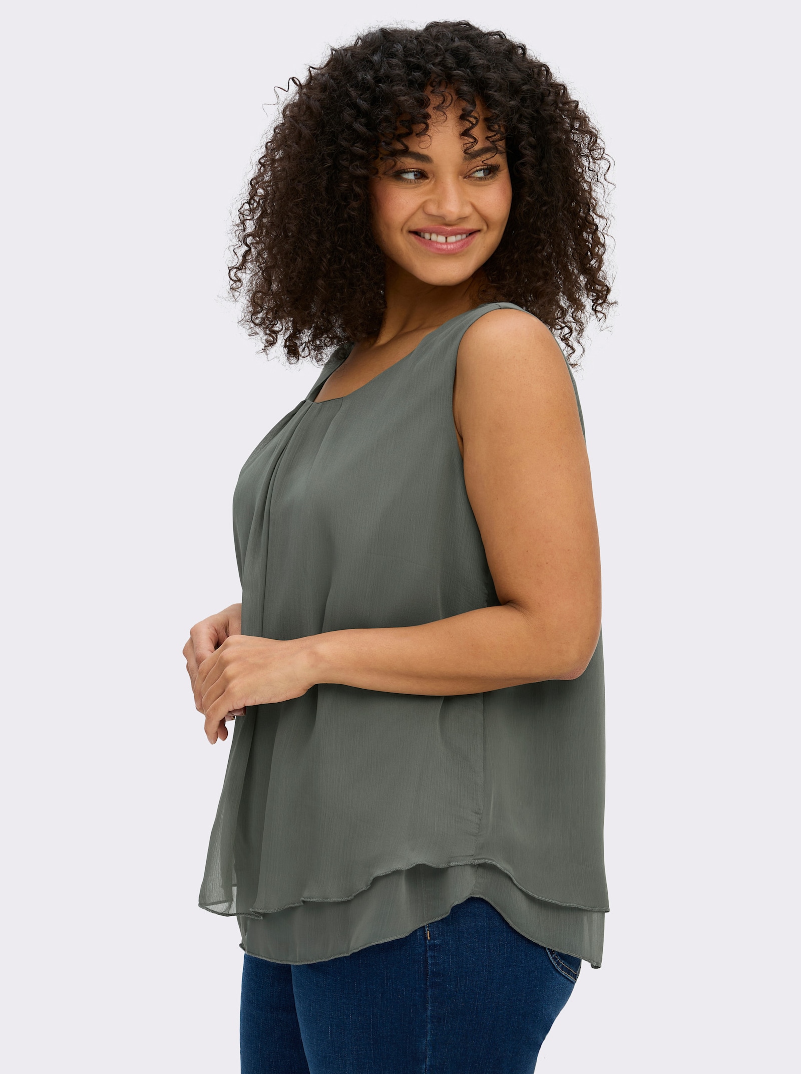 Blusentop in Crêpe-Qualität - khaki