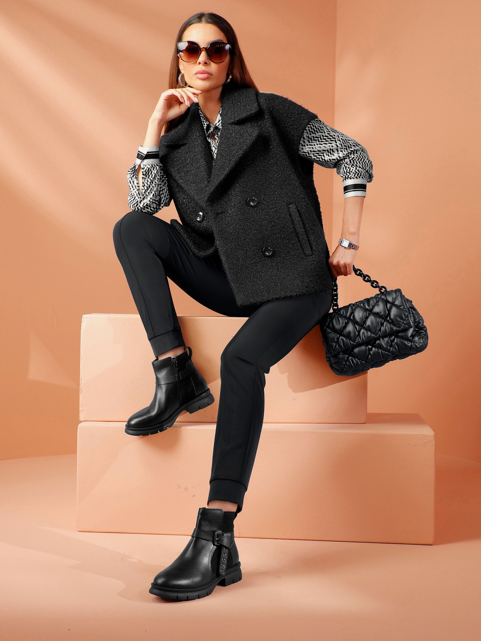 heine Weste mit Reverskragen - schwarz