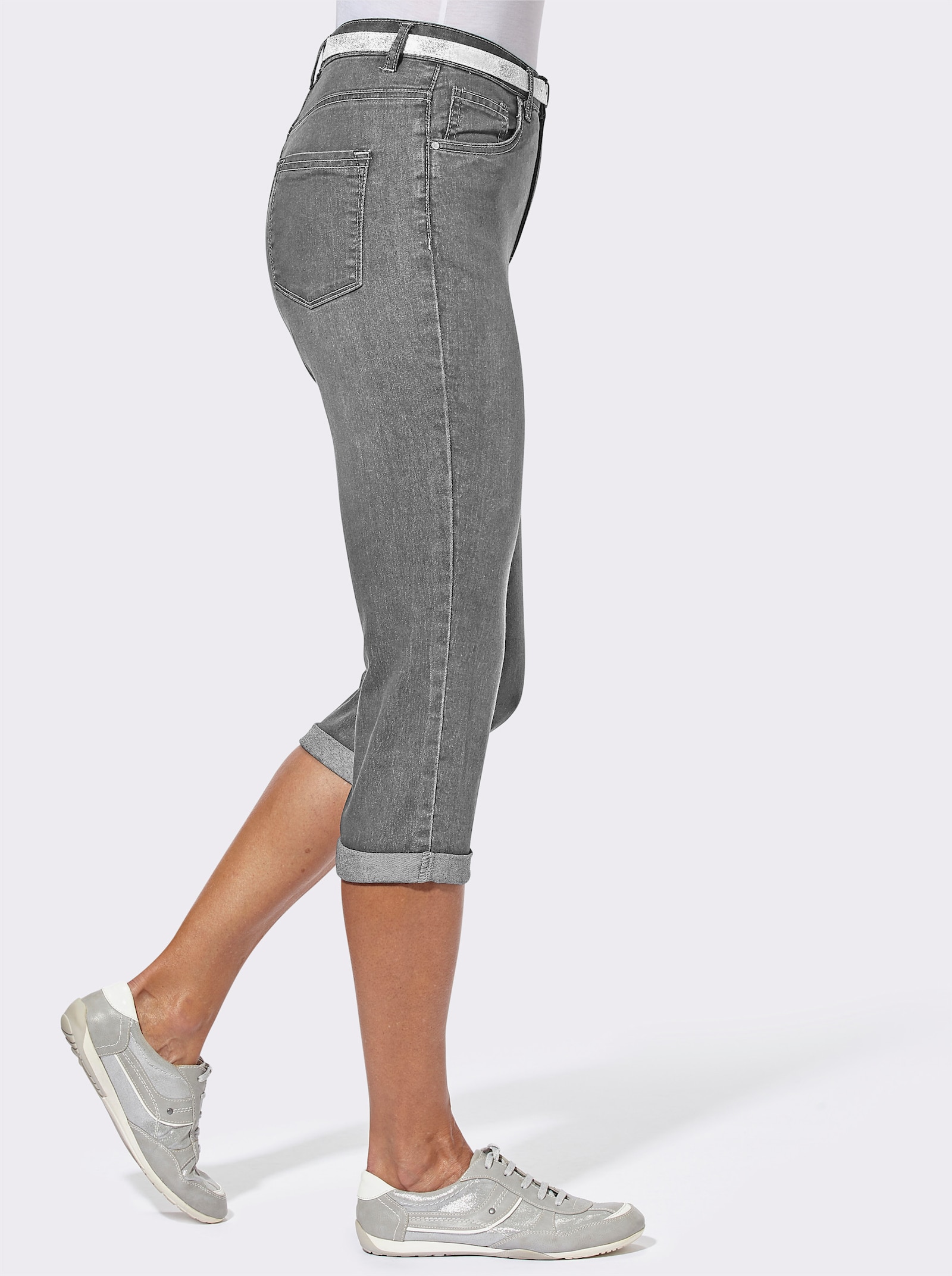 Caprijeans inklusive Gürtel - grey denim