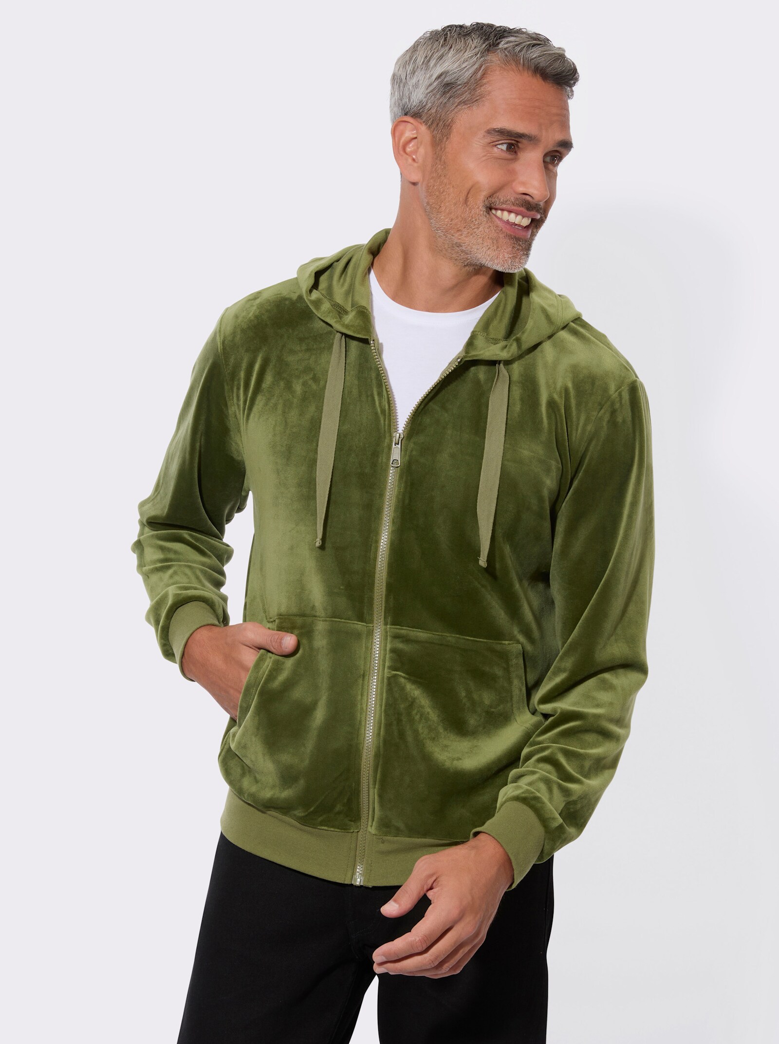 Kapuzennickijacke mit elastischen Bündchen - oliv