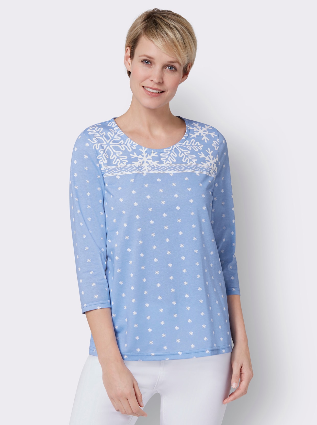 3/4-Arm-Shirt - himmelblau-weiß-bedruckt